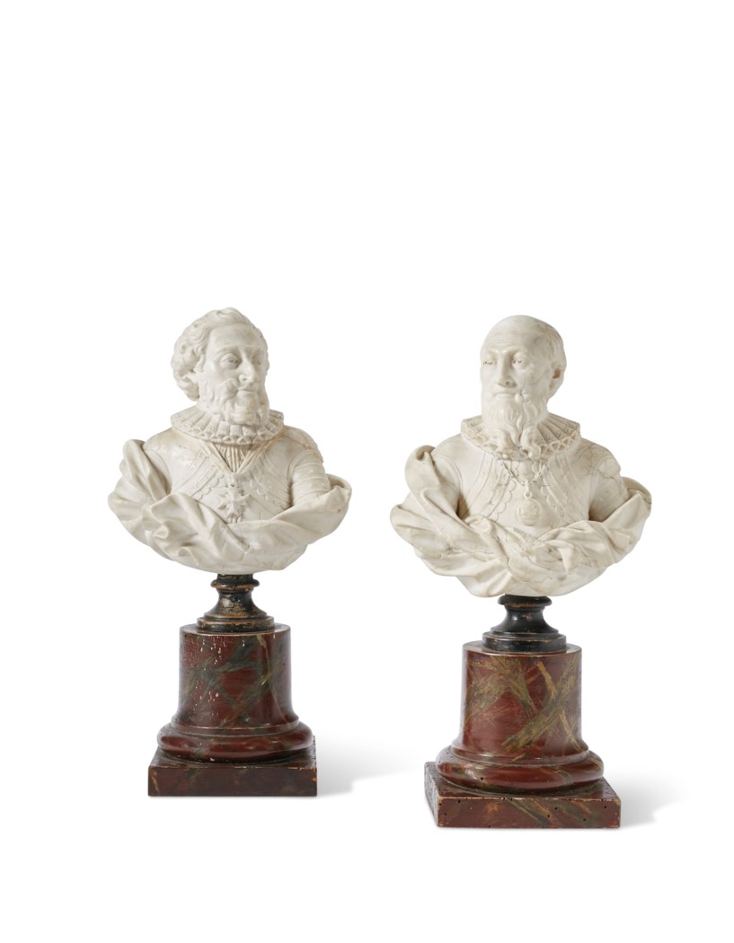 Paire De Bustes Italiens En étain Argenté - Personnes âgées - H9cm - Occasion