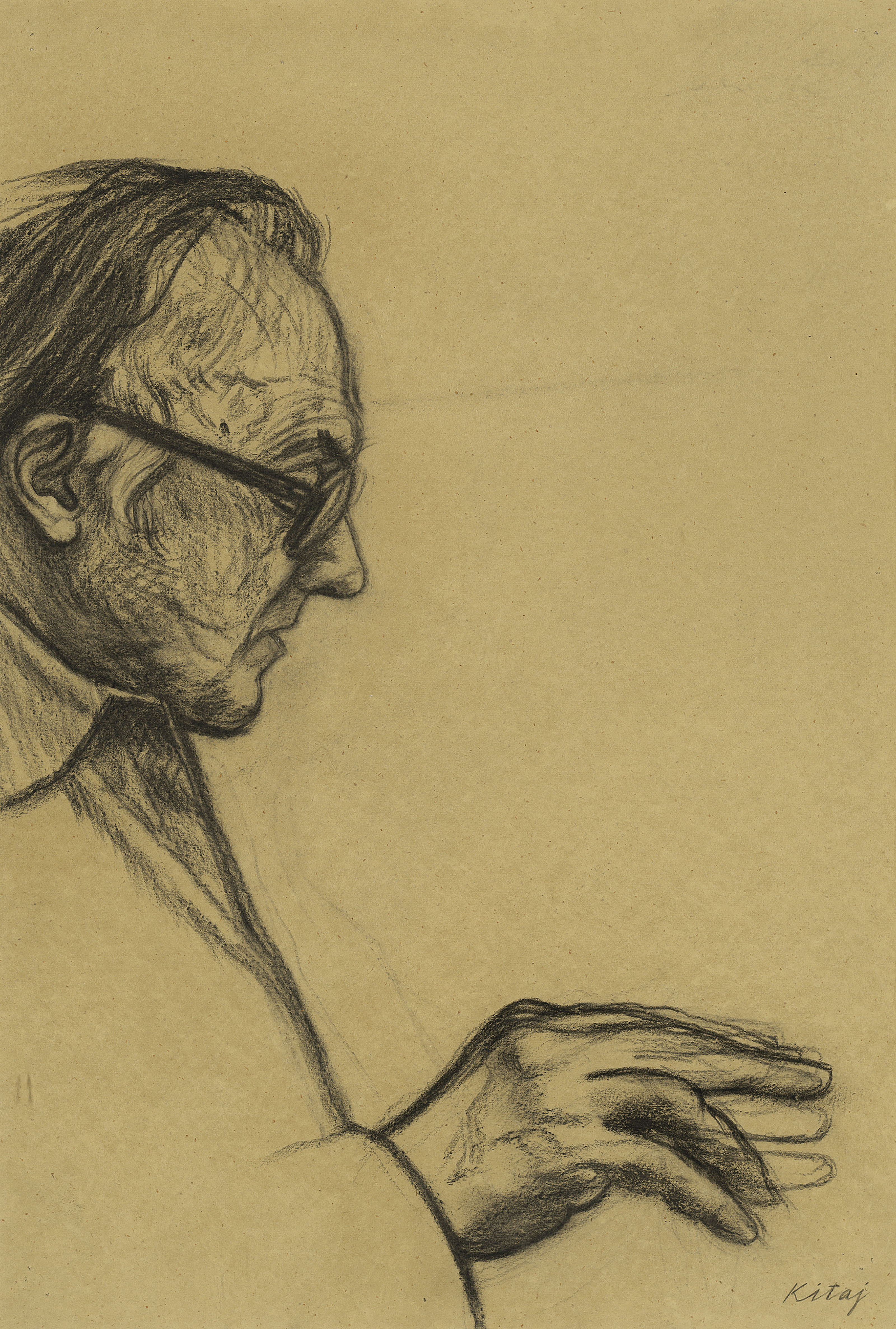Robert Duncan in profile (with hands beating time)
