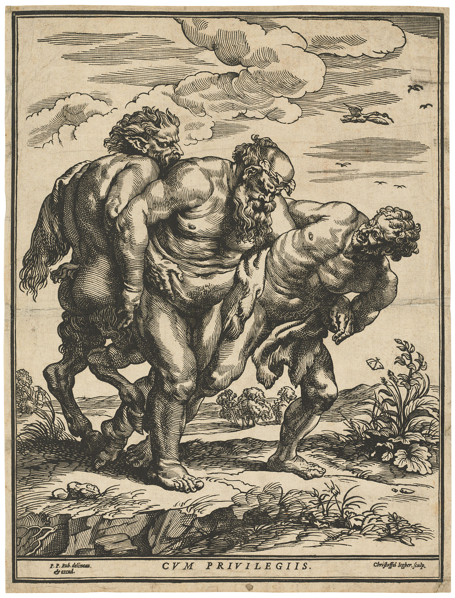 Silenus accompanied by a Satyr and a Faun