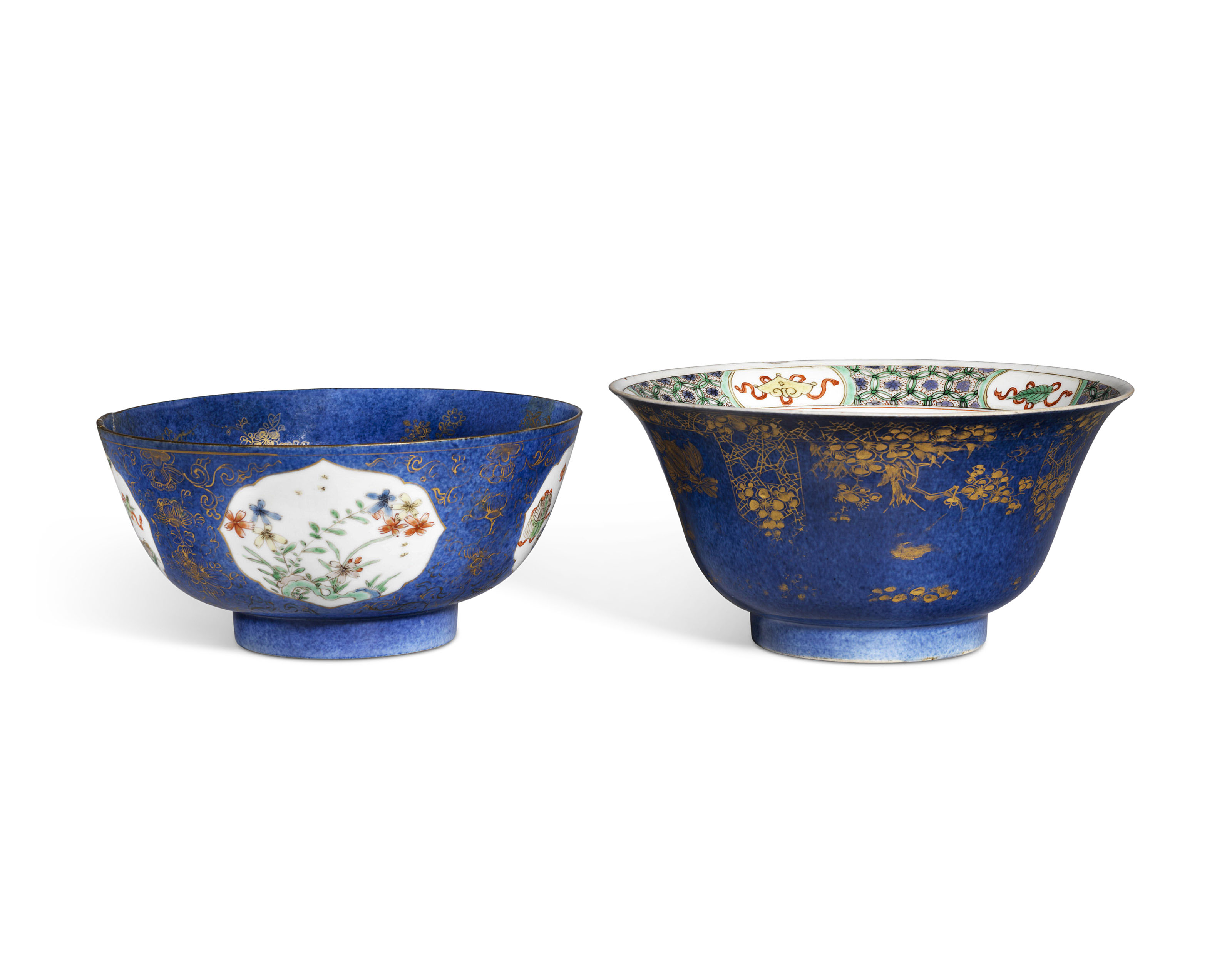 TWO POWDER-BLUE-GROUND FAMILLE VERTE BOWLS