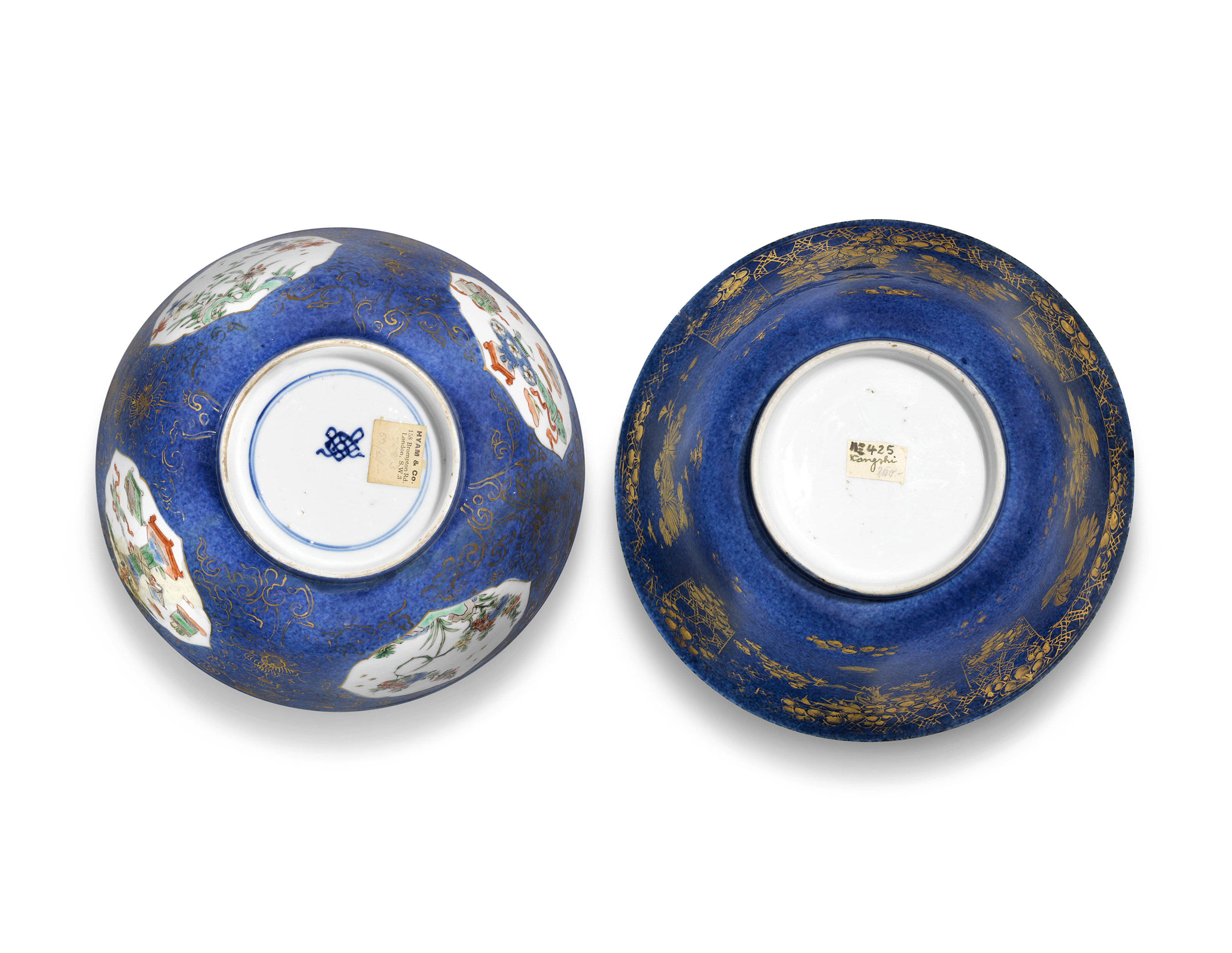 TWO POWDER-BLUE-GROUND FAMILLE VERTE BOWLS