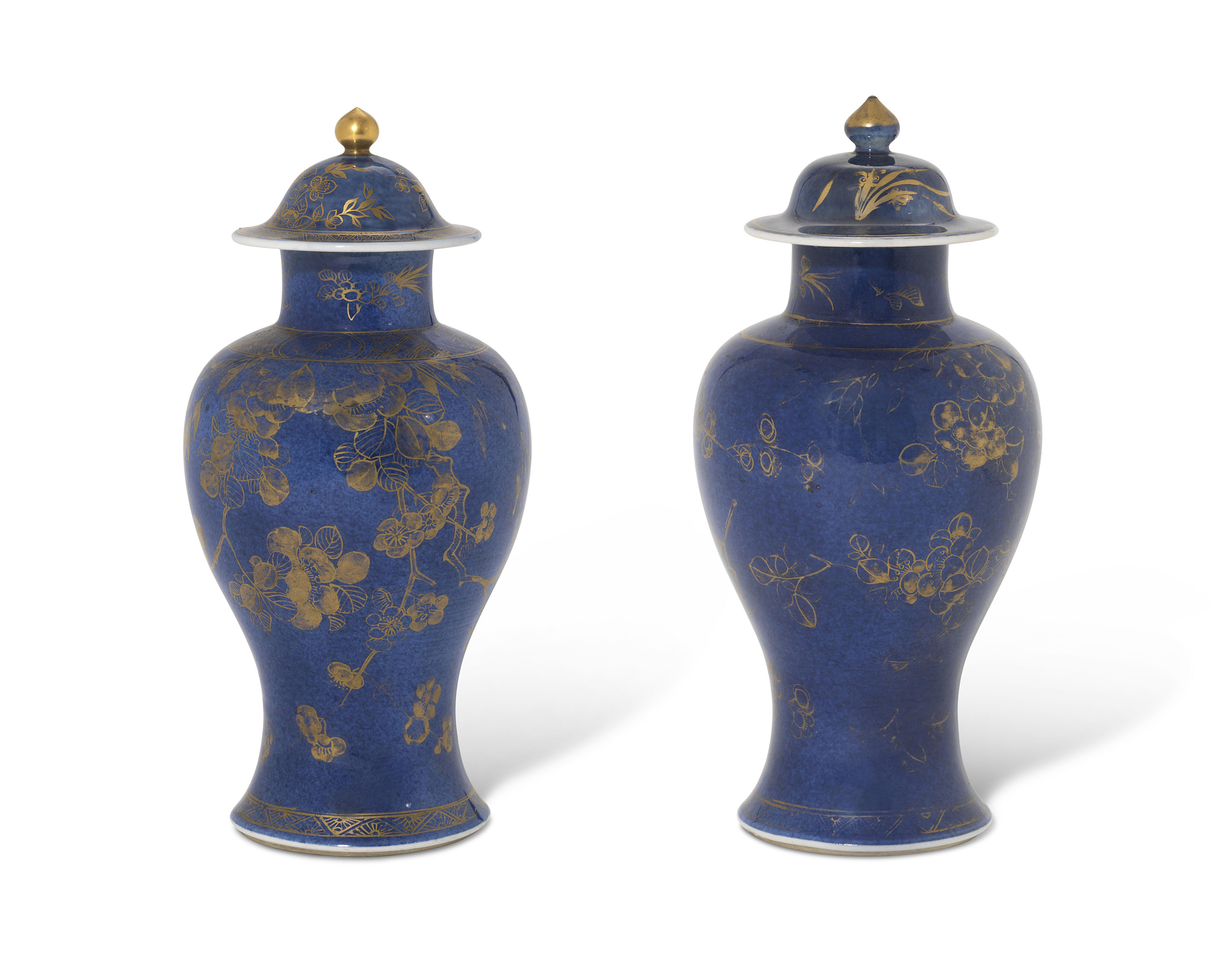 TWO POWDER-BLUE AND GILT-DECORATED VASES