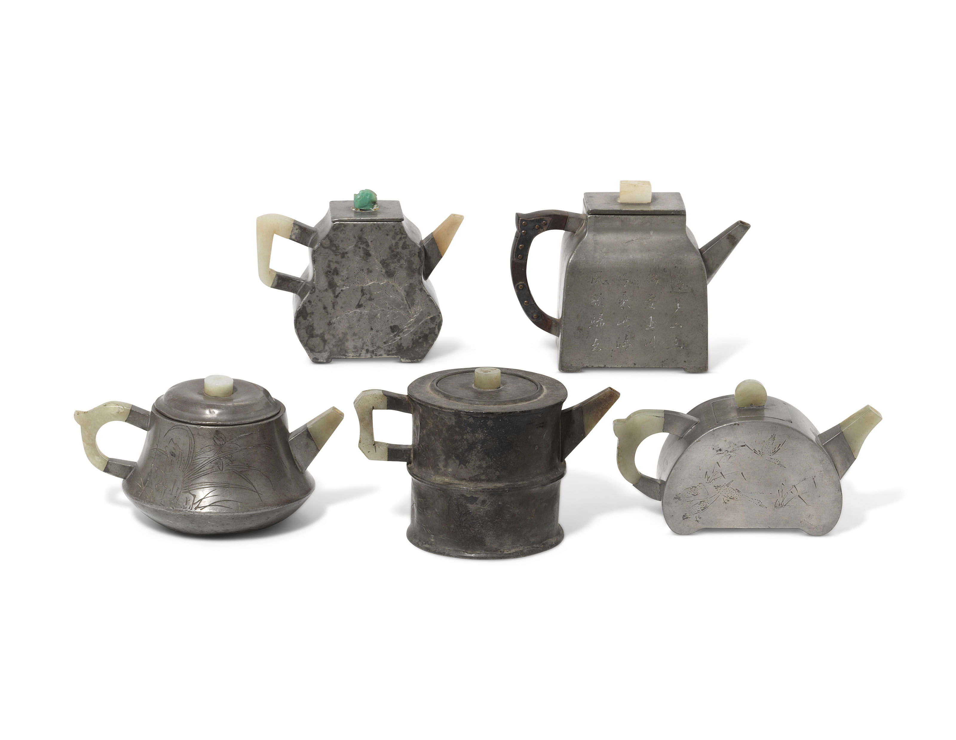 A GROUP OF NINE PEWTER TEAPOTS, 19TH CENTURY | Christie's