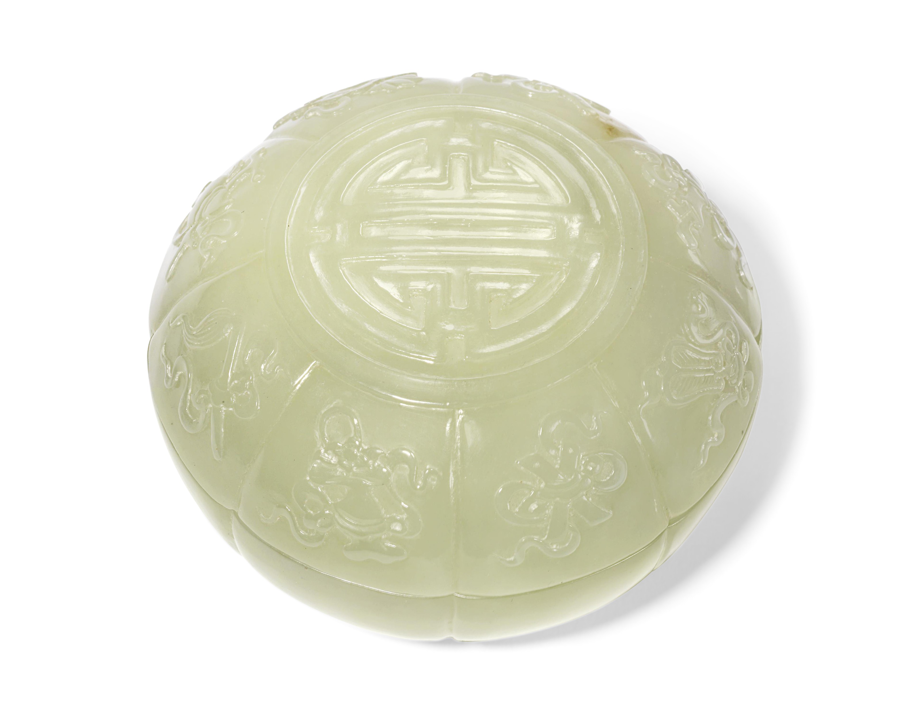 A LOBED PALE GREENISH-WHITE JADE BOX AND COVER, QING DYNASTY (1644-1911 ...