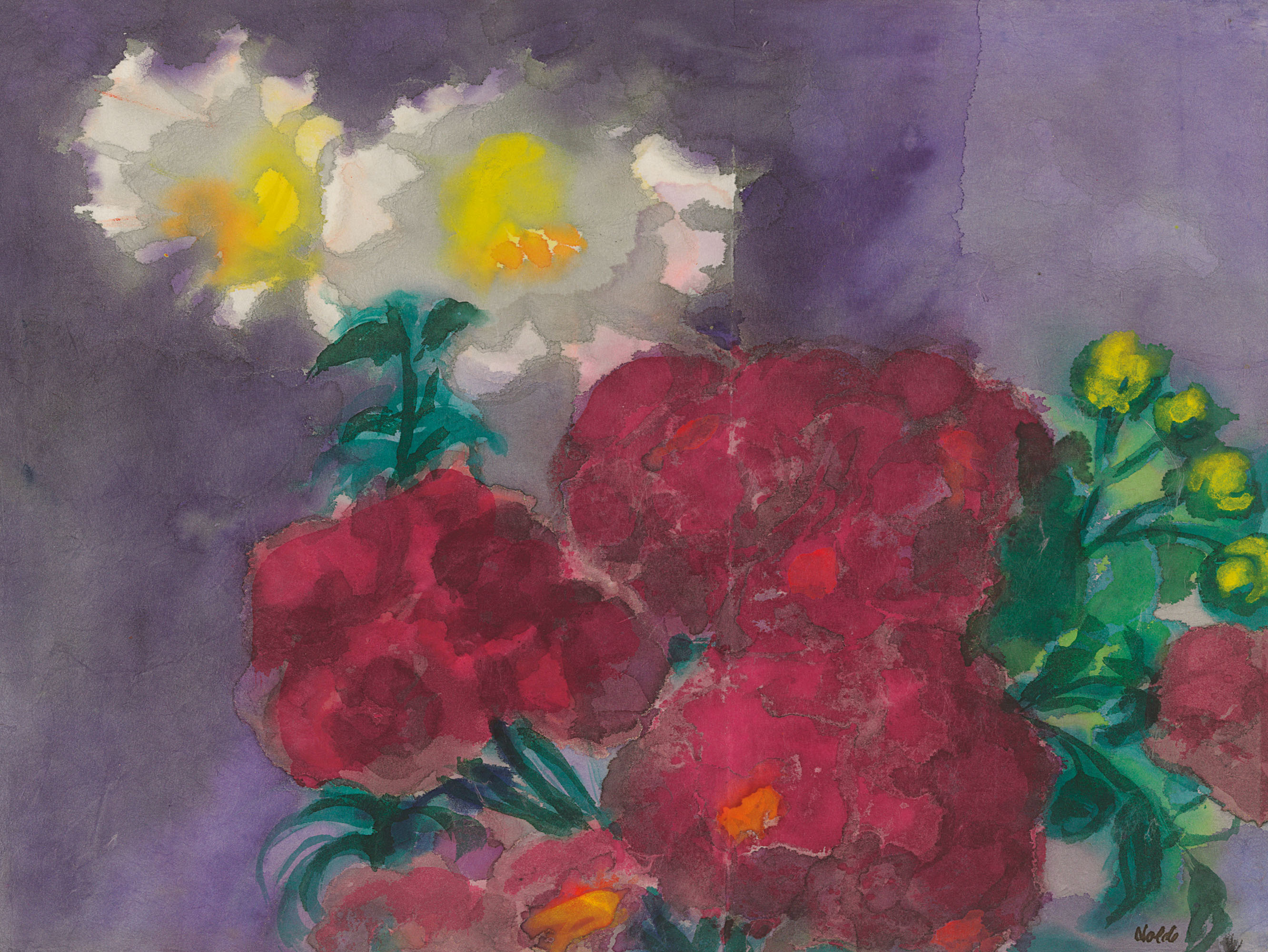 EMIL NOLDE (1867-1956), Rote Pfingstrosen und weisse Lilien