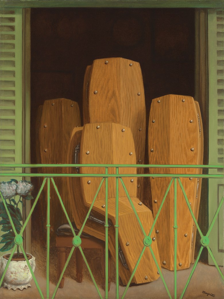 雷尼·马格利特（1898-1967），《视角：马奈的阳台》，1949年作。 油彩 画布。 31 ½ x 23 58吋（80 x 60公分）。估价：3,500,000 – 5,500,000英镑。此作将于2020年2月5日在佳士得伦敦超现实主义艺术晚间拍卖中呈献