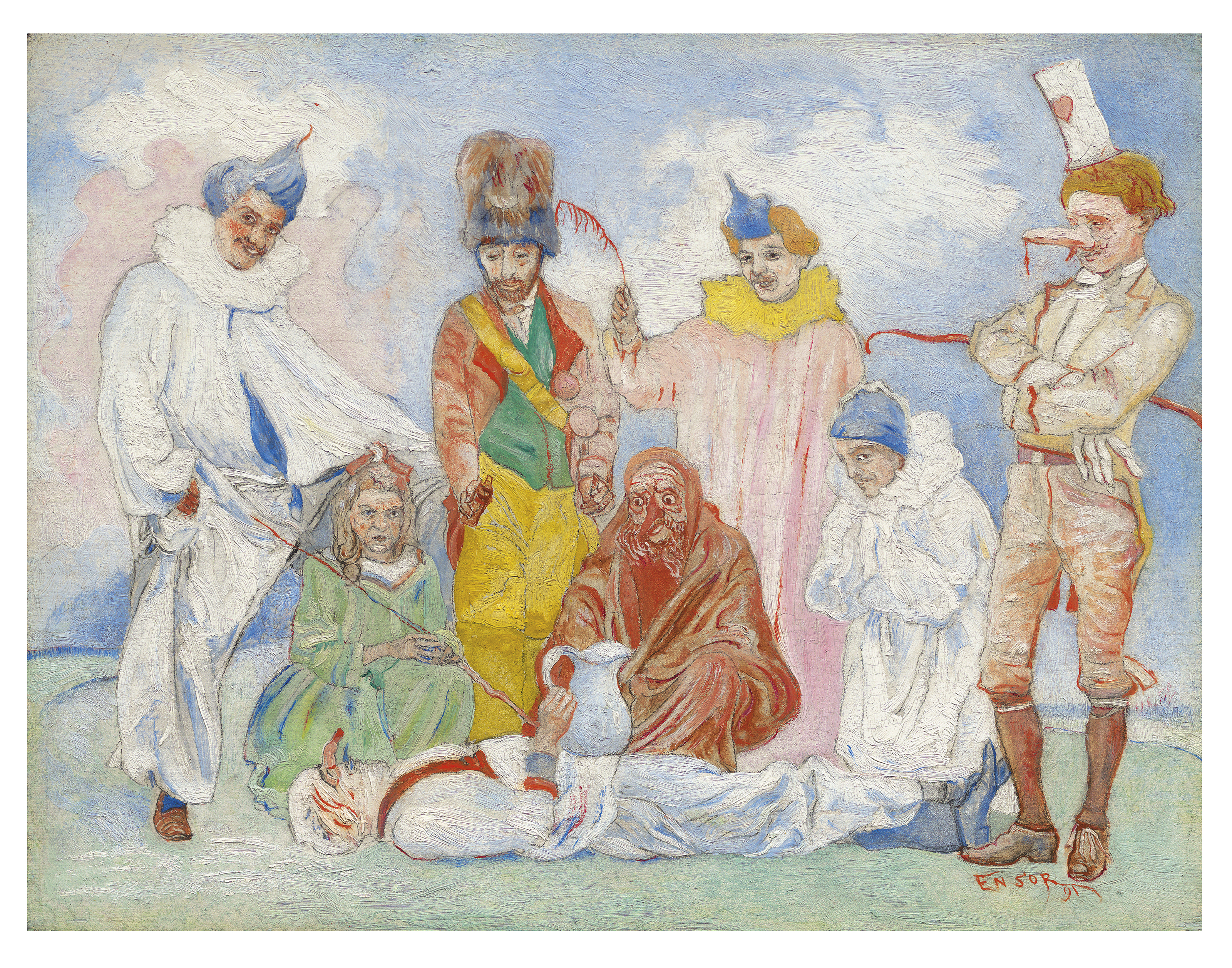 James Ensor (1860-1949), Baptême des masques, 1891. Oil on panel. 7&frac12; x 9⅝ in (19 x 24.5 cm). &pound;1,211,250 on 5 February 2020 at Christie&rsquo;s in London