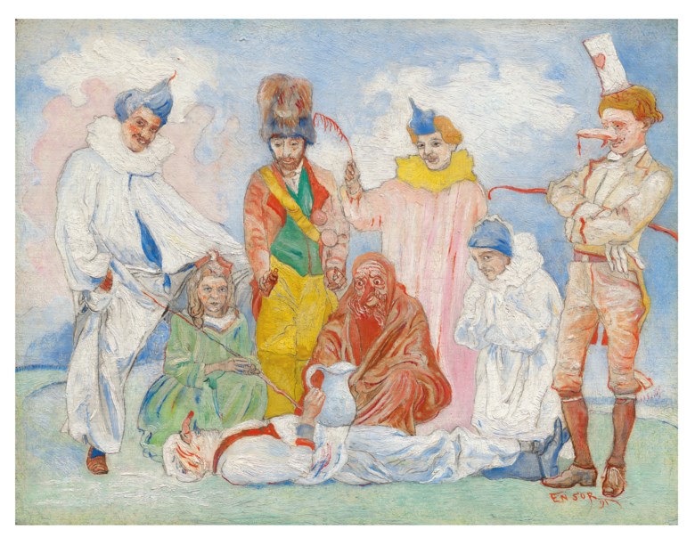James Ensor (1860-1949), Baptême des masques, 1891. Oil on panel. 7½ x 9⅝ in (19 x 24.5 cm). £1,211,250 on 5 February 2020 at Christie’s in London