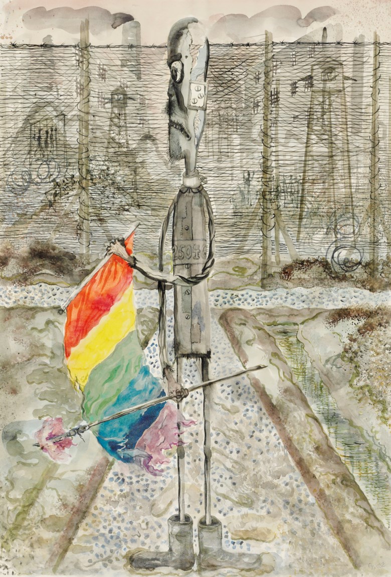 George Grosz (1893-1959), Der Feind des Regenbogens, executed in 1946. Watercolour and reed pen and India ink on paper. 25 ½ x 19  in (64.5 x 48  cm). Estimate £30,000-50,000. This lot is offered in Impressionist and Modern Works on Paper on 6 February 2020 at Christie’s in London