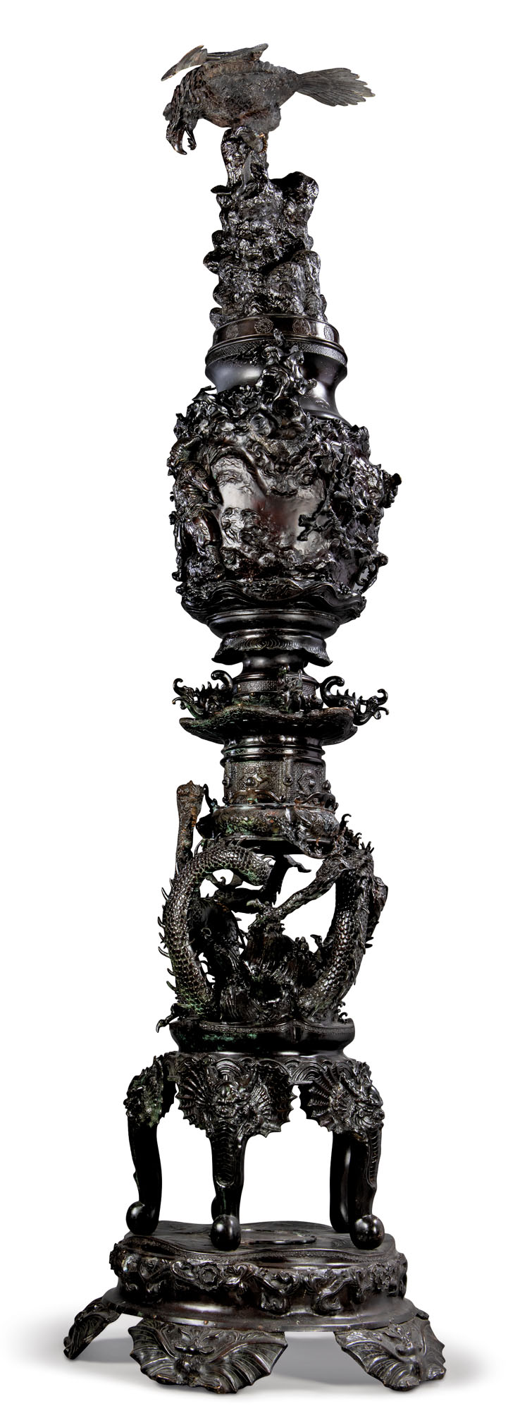 A MONUMENTAL JAPANESE PATINATEDBRONZE KORO (INCENSE BURNER)
