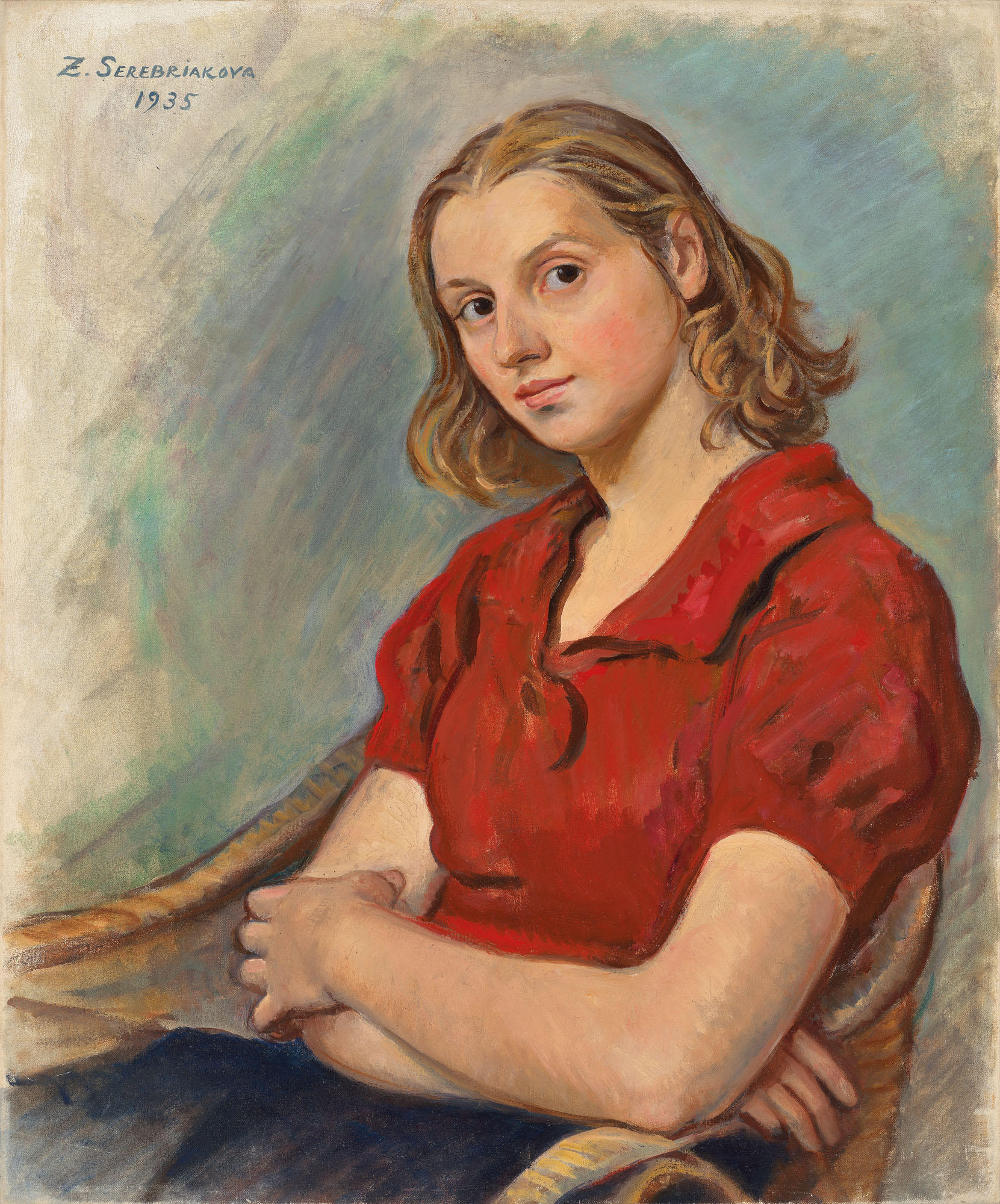 Zinaida Serebriakova (1884-1967), Portrait of Katya in a red