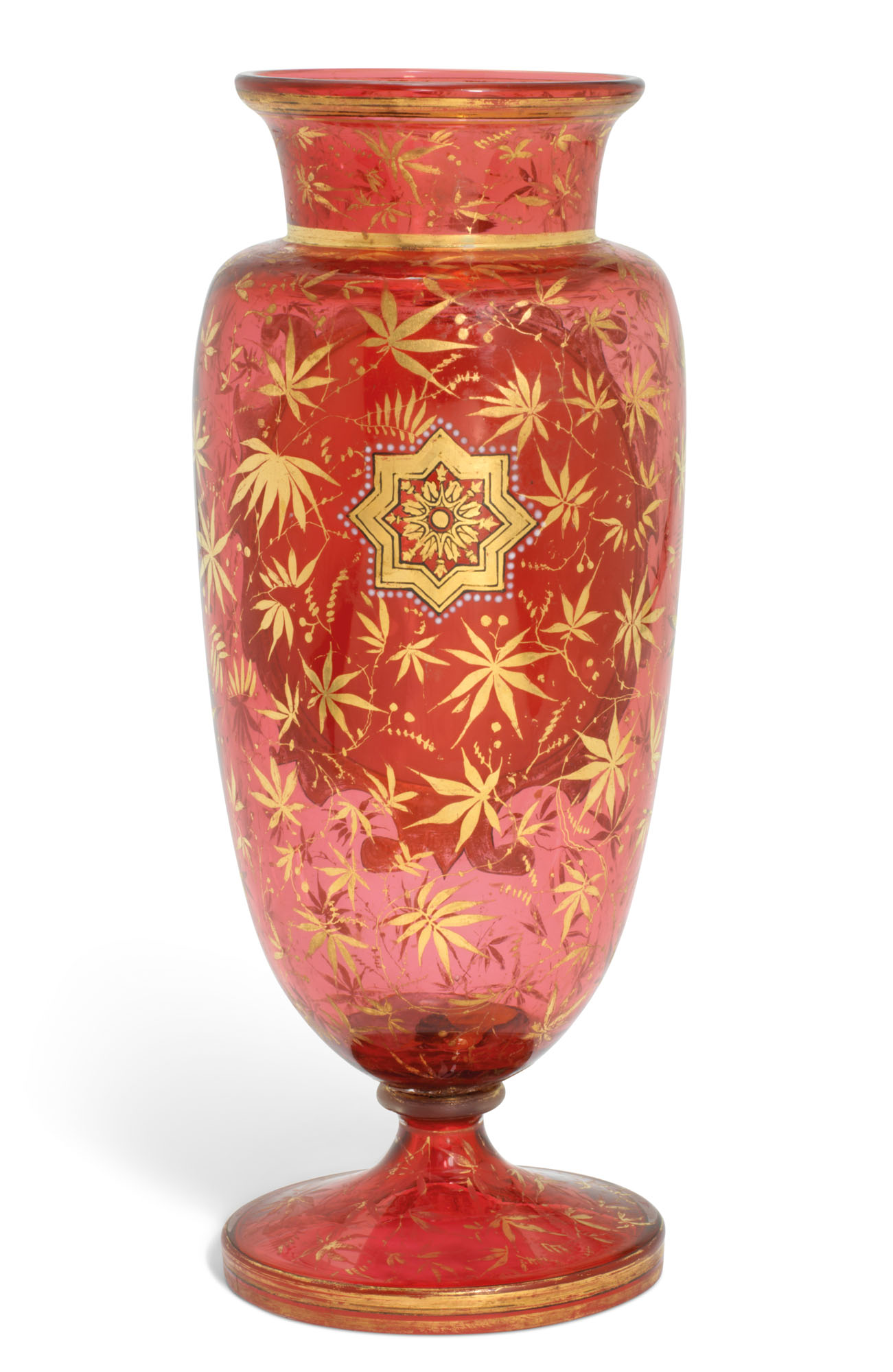 A RED GLASS VASE , PROBABLY BY THE IMPERIAL GLASS FACTORY, ST