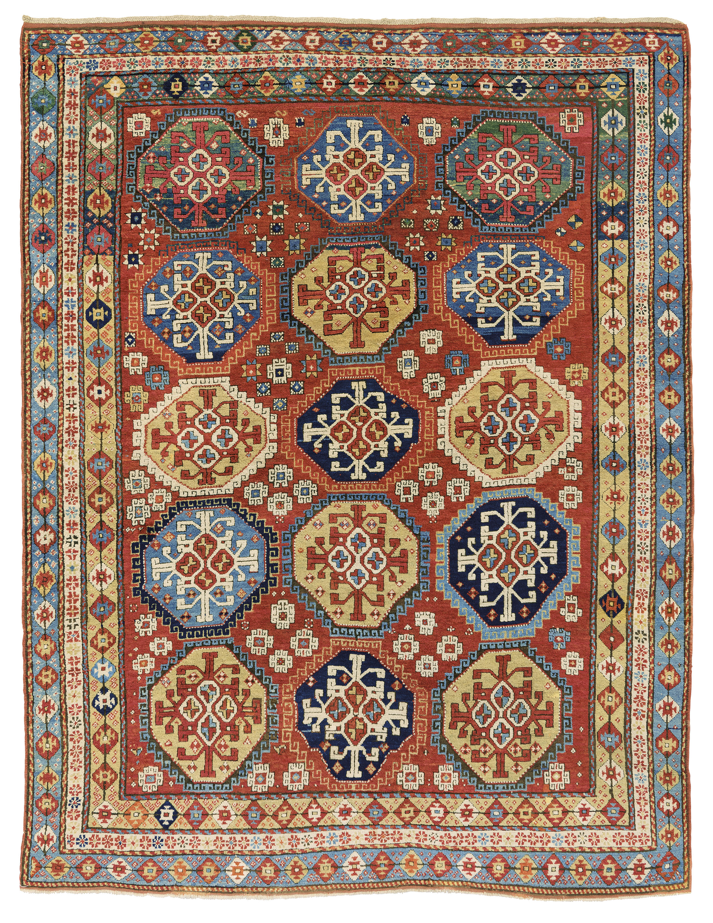 A Kazak rug, south Caucasus, mid 19th century. 8 ft 5 in x 6 ft 4 in (256 cm x 193 cm). Estimate: &pound;15,000-20,000. Offered in Art of the Islamic and Indian Worlds Including Oriental Rugs and Carpets on 25 June 2020 at Christie&rsquo;s in London