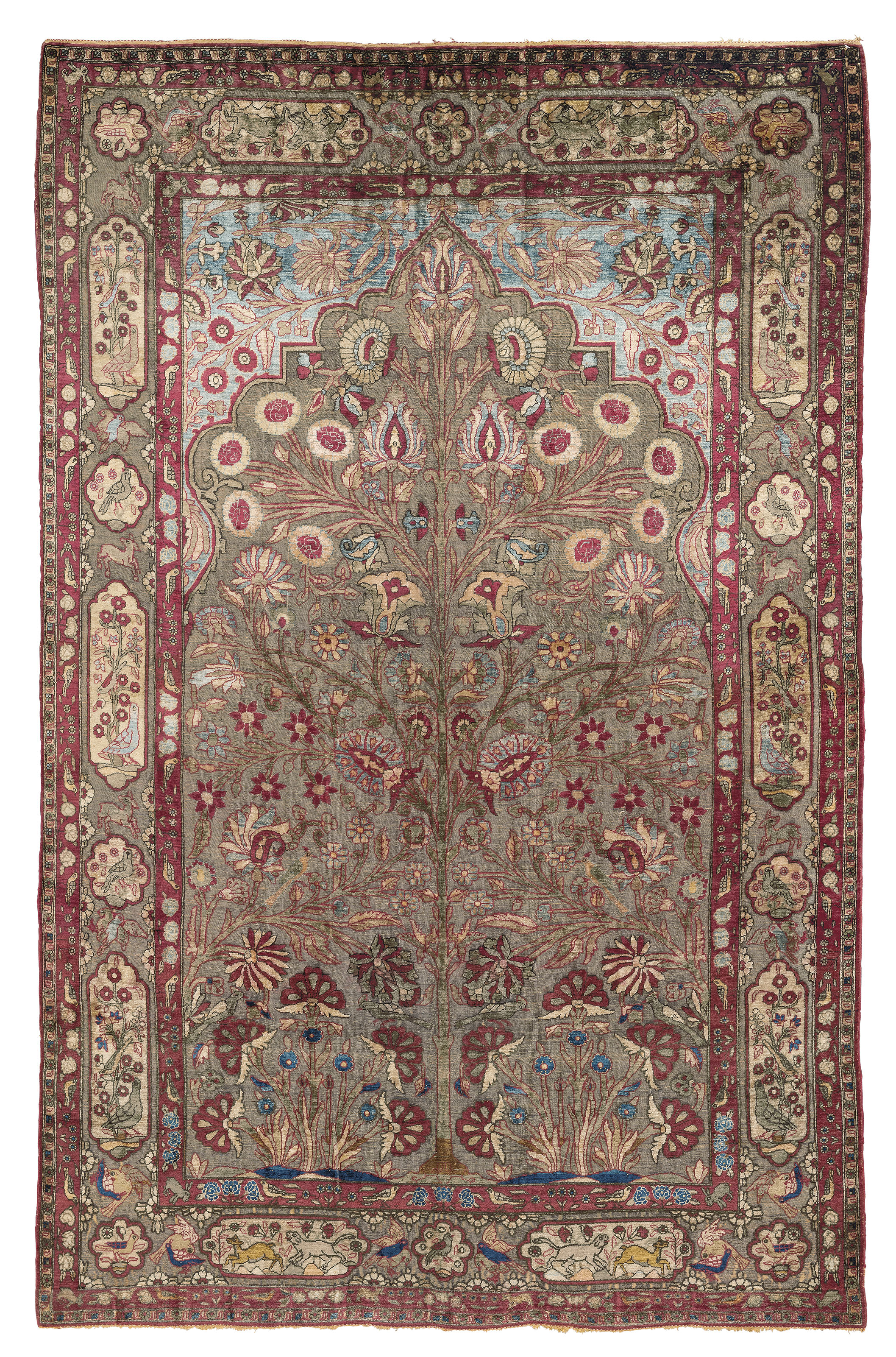 A SILK AND METAL-THREAD SOUF KASHAN PRAYER RUG , CENTRAL PERSIA, CIRCA