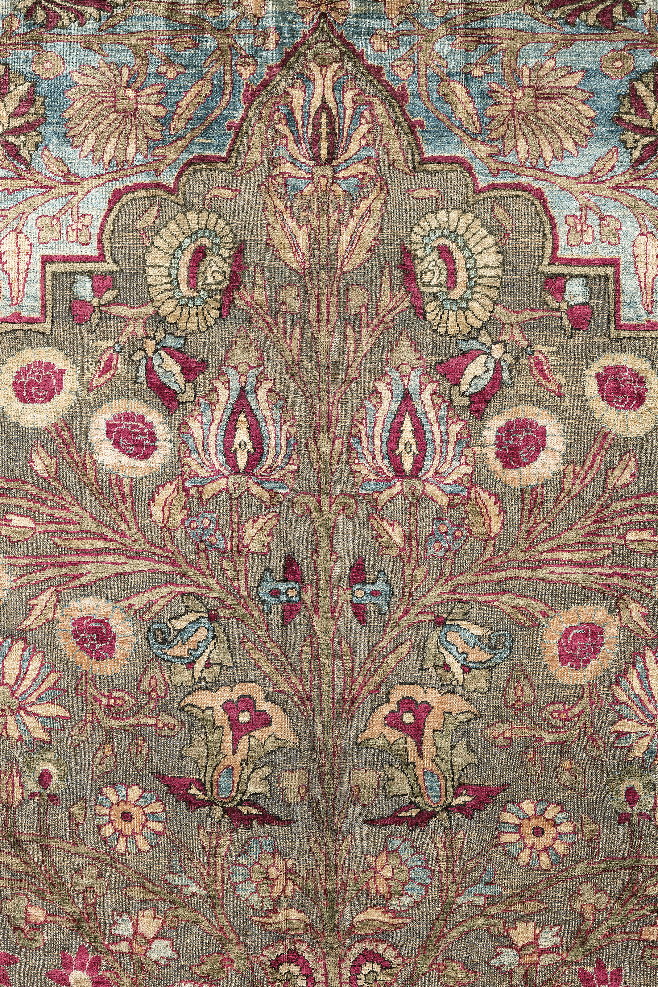 A SILK AND METAL-THREAD SOUF KASHAN PRAYER RUG , CENTRAL PERSIA, CIRCA