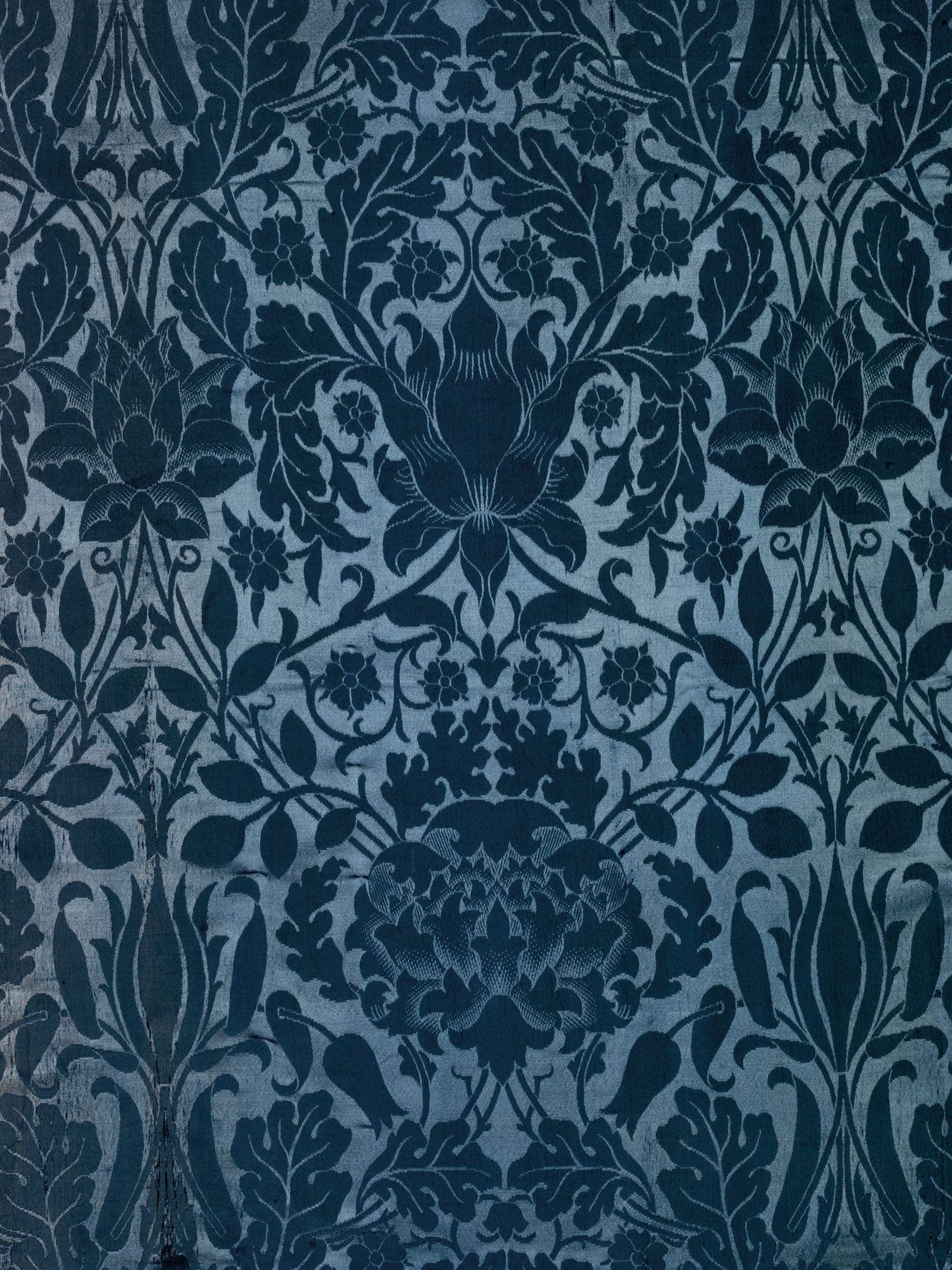 FOUR SILK DAMASK CURTAINS OF 'OAK' PATTERN