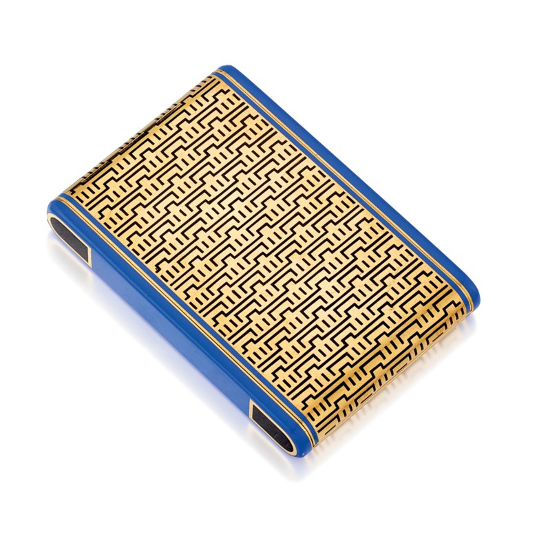 Lacloche Frères, Art Deco Enamel and Gold Vanity Case, circa 1920. Blue and black enamel, gold. Estimate £5,000-7,000. Offered in Important Jewels on 30 July 2020 at Christie’s in London