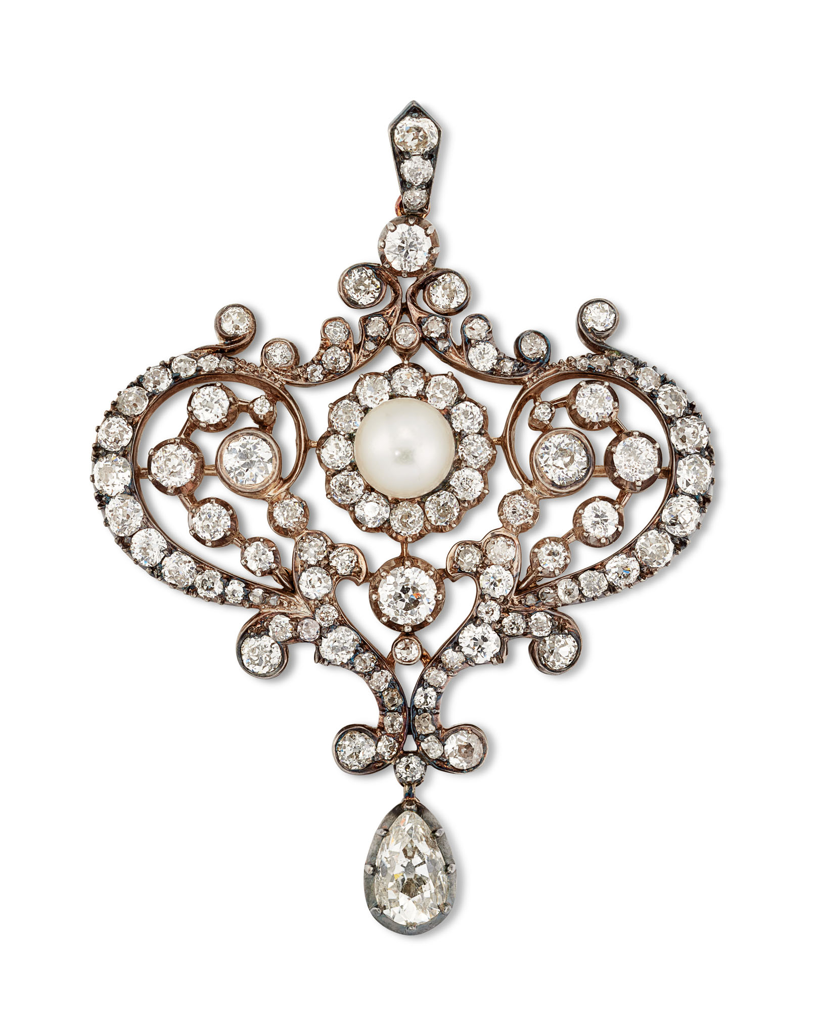 ANTIQUE NATURAL PEARL AND DIAMOND BROOCH/PENDANT, Christie’s