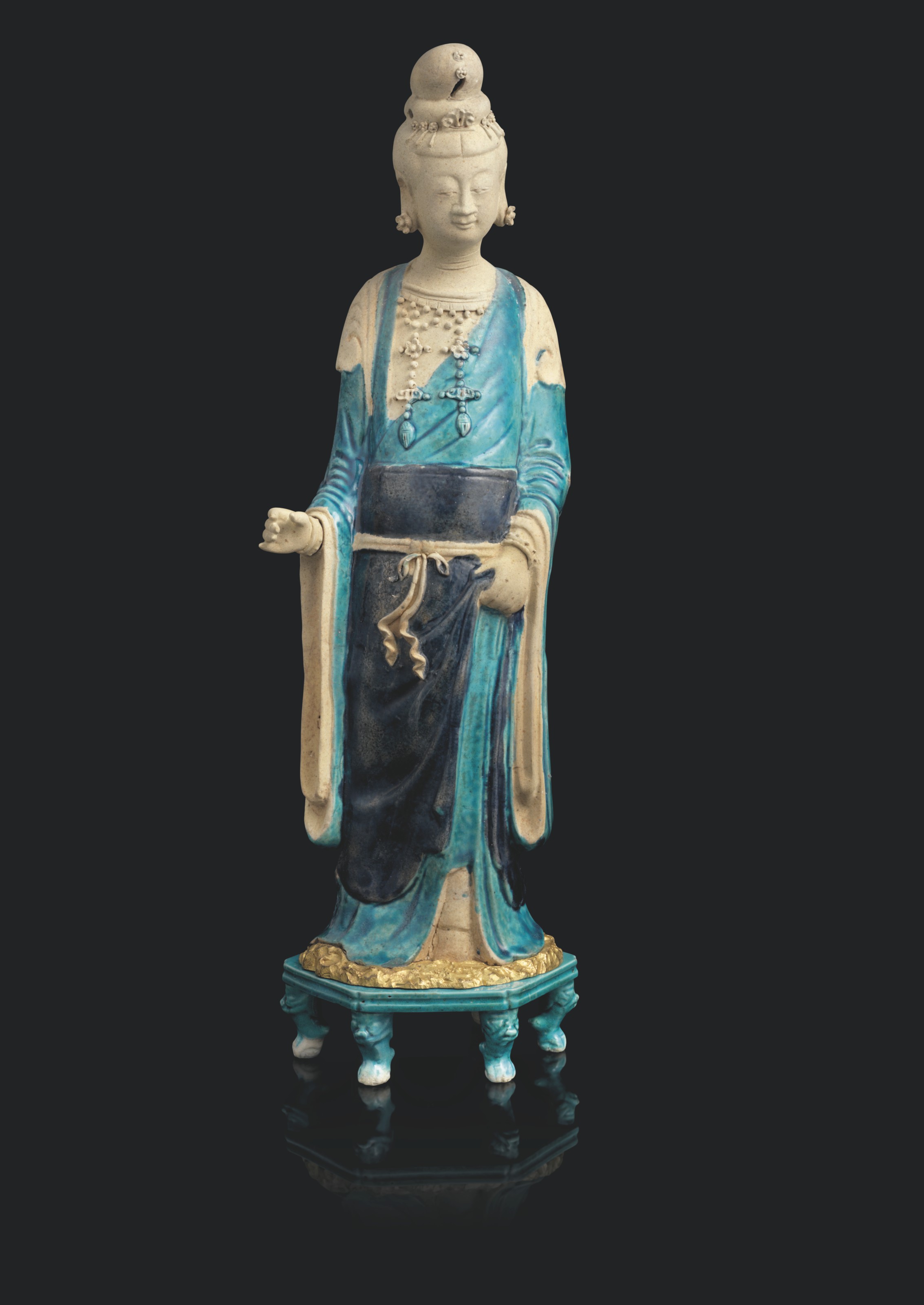 A FRENCH ORMOLU-MOUNTED TURQUOISE-GLAZED CHINESE POTTERY FAHUA FIGURE ...