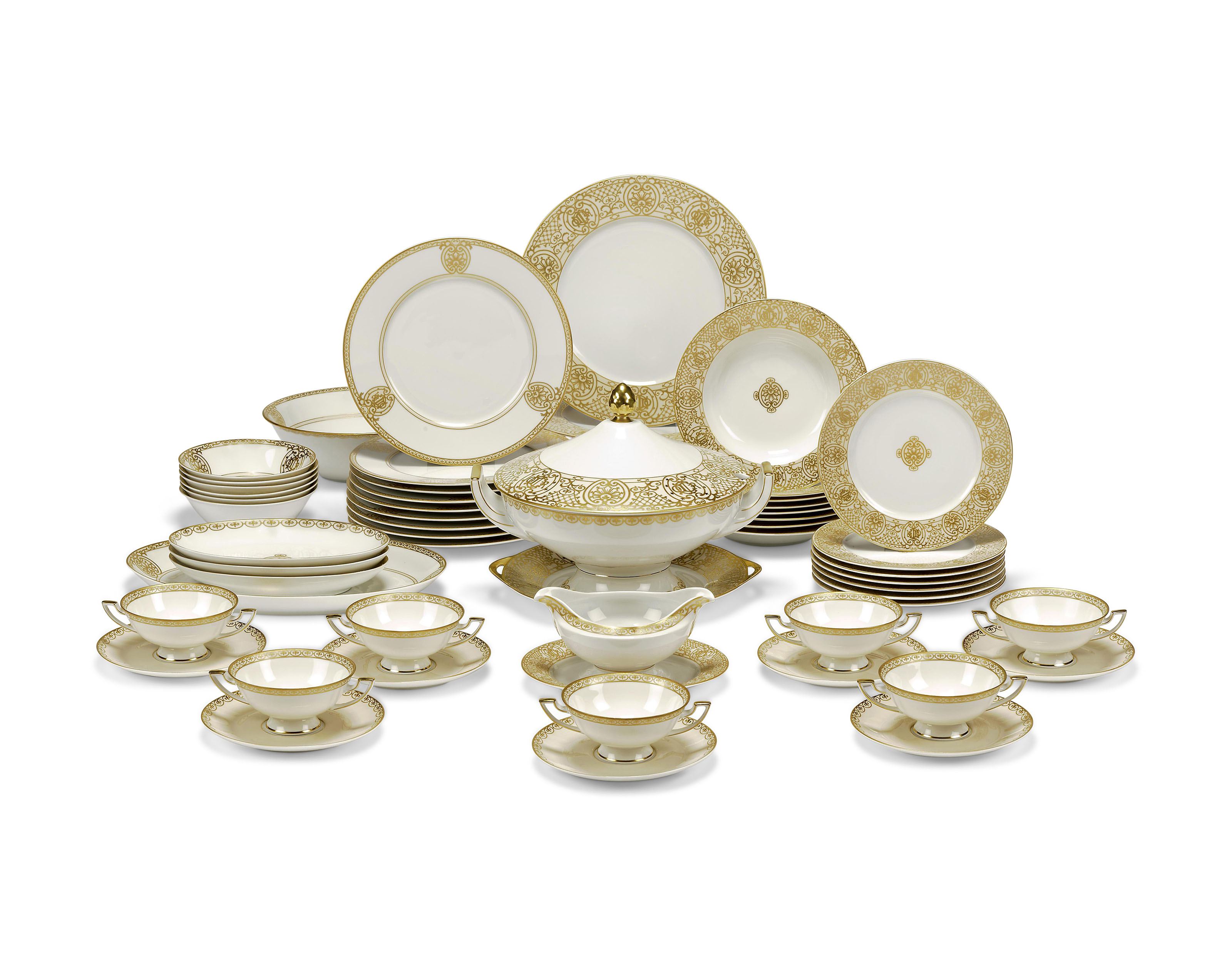 A CHRISTIAN DIOR PORCELAIN PART DINNER-SERVICE, 20TH CENURY, GILT