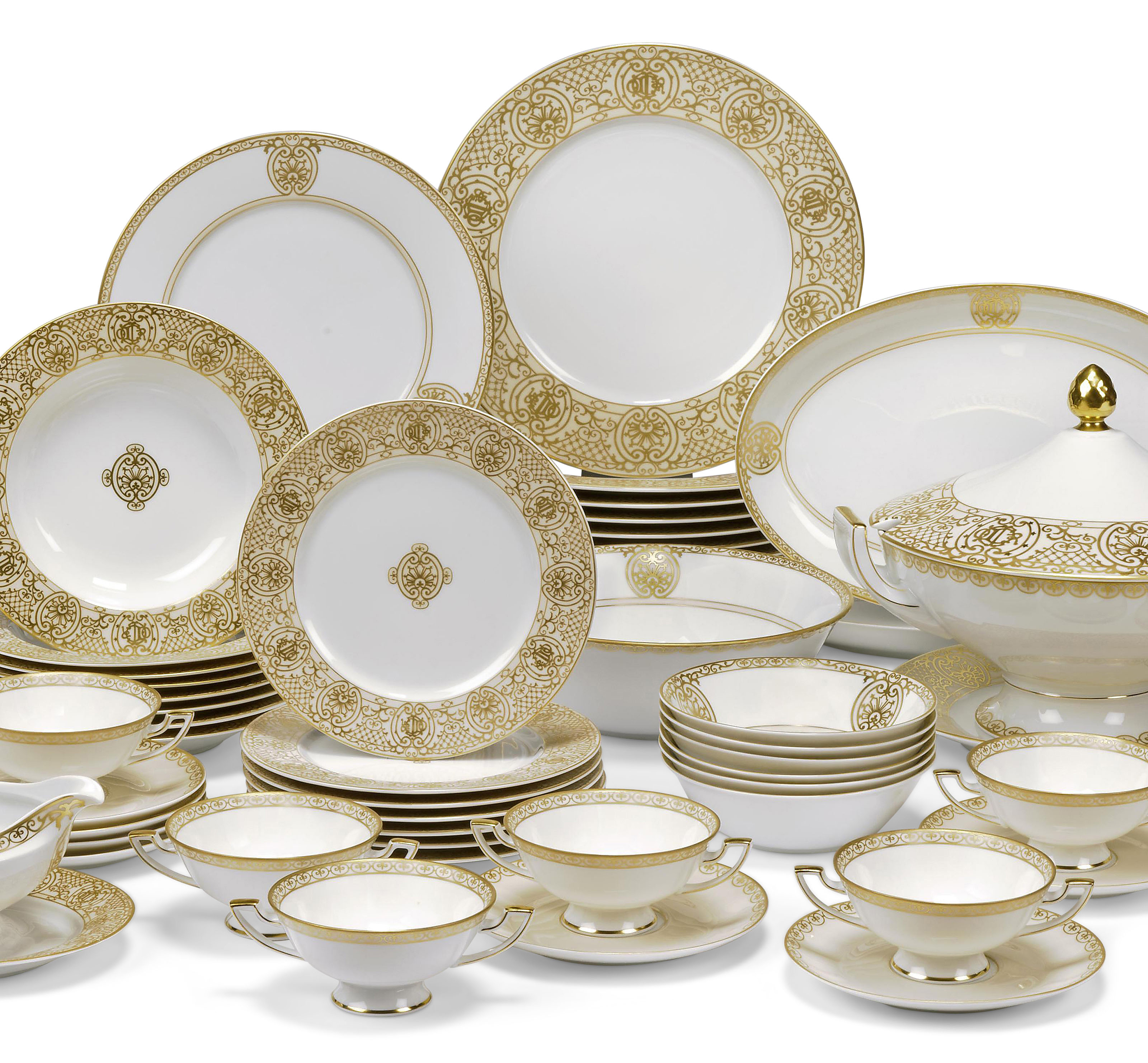 A CHRISTIAN DIOR PORCELAIN PART DINNER-SERVICE, 20TH CENURY, GILT