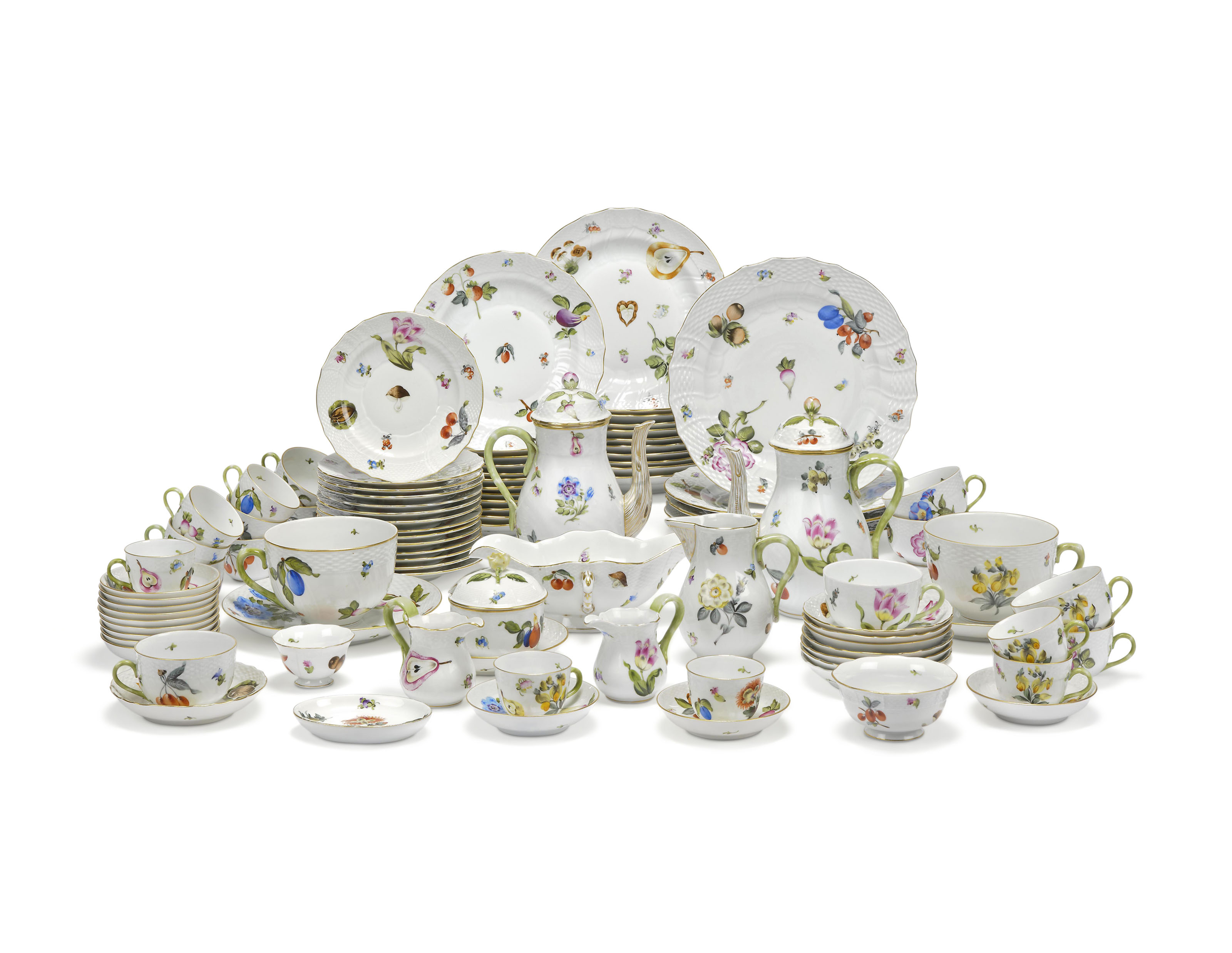 A HEREND PORCELAIN 'FRUITS AND FLOWERS' PATTERN PART TABLESERVICE