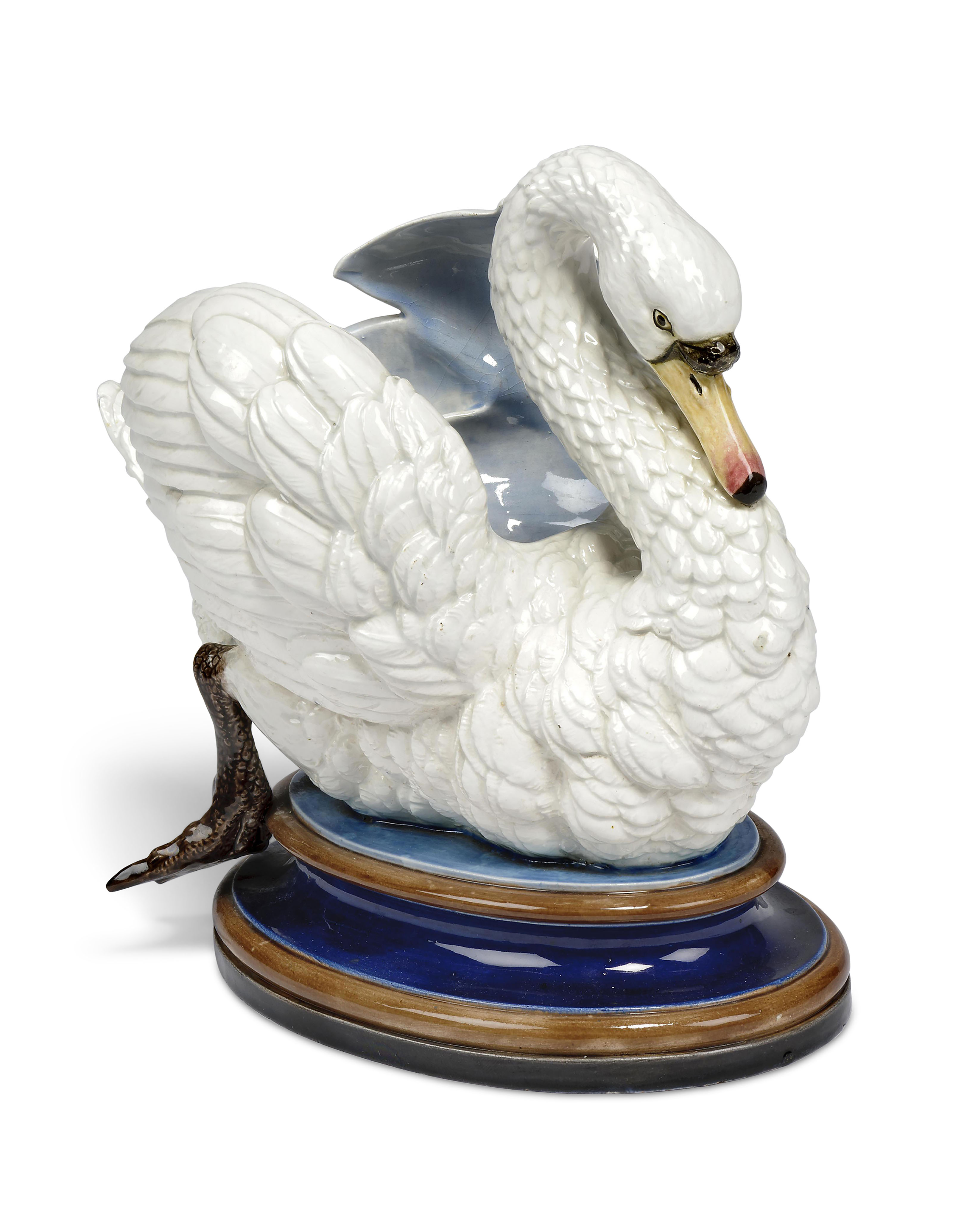 A GERMAN (HUGO LONITZ & CO.) MAJOLICA 'SWAN' TUREEN, LATE 19TH CENTURY ...