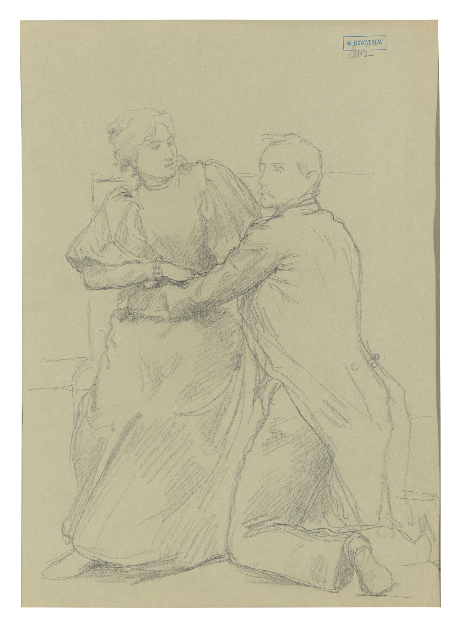 A man kneeling before a woman 
