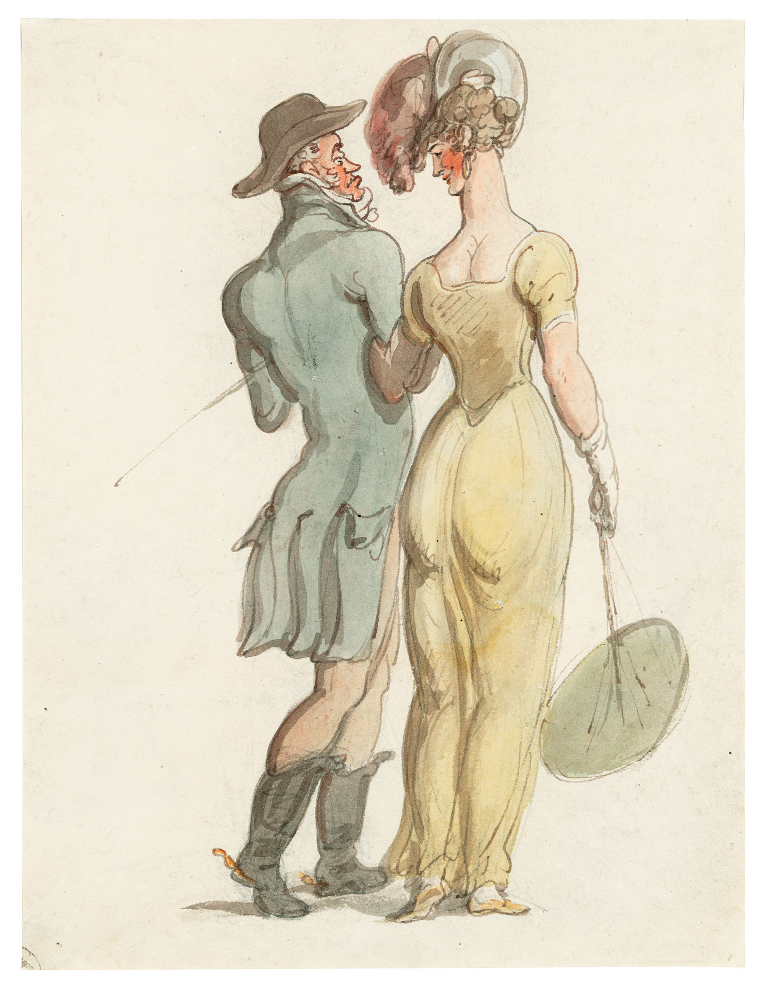 Catalog image of A couple strolling, seen from behind (recto); and Dropsy courting consumption (verso)