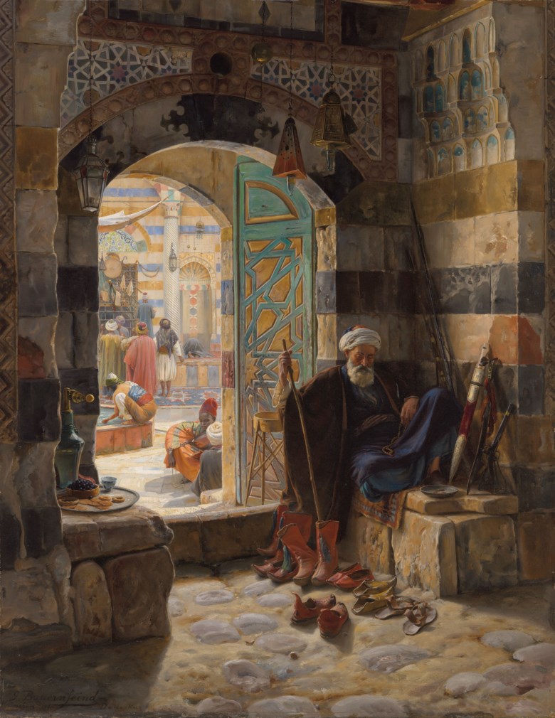 Gustav Bauernfeind (1848-1904), Warden of the Mosque, Damascus, 1891. Oil on panel. 43 x 33  in (109.2 x 83.8  cm). Sold for £2,662,500 on 18 November 2020 at Christie’s in London