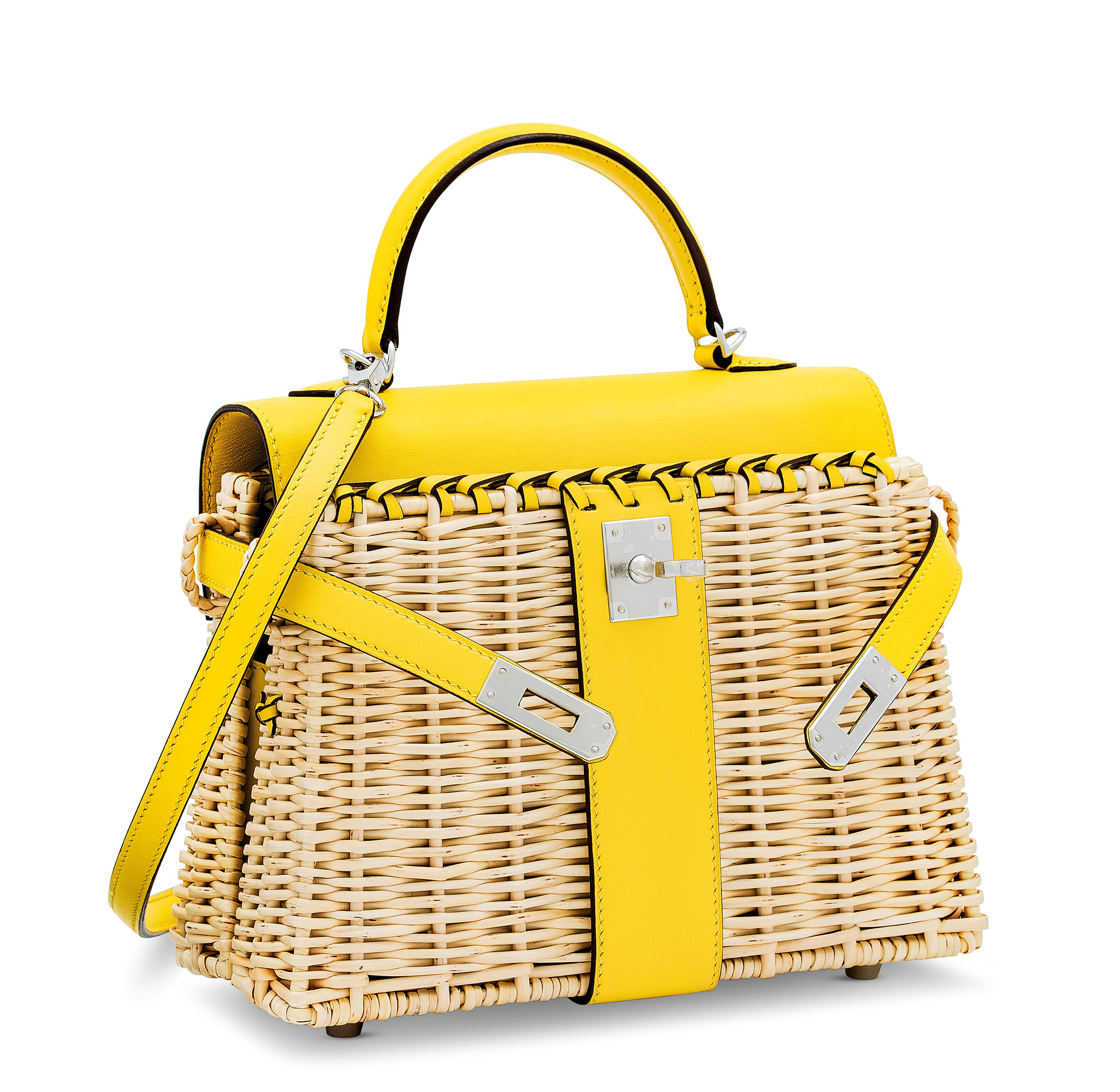 A LIMITED EDITION JAUNE DE NAPLES SWIFT LEATHER & OSIER MINI PICNIC KELLY 20 WITH PALLADIUM