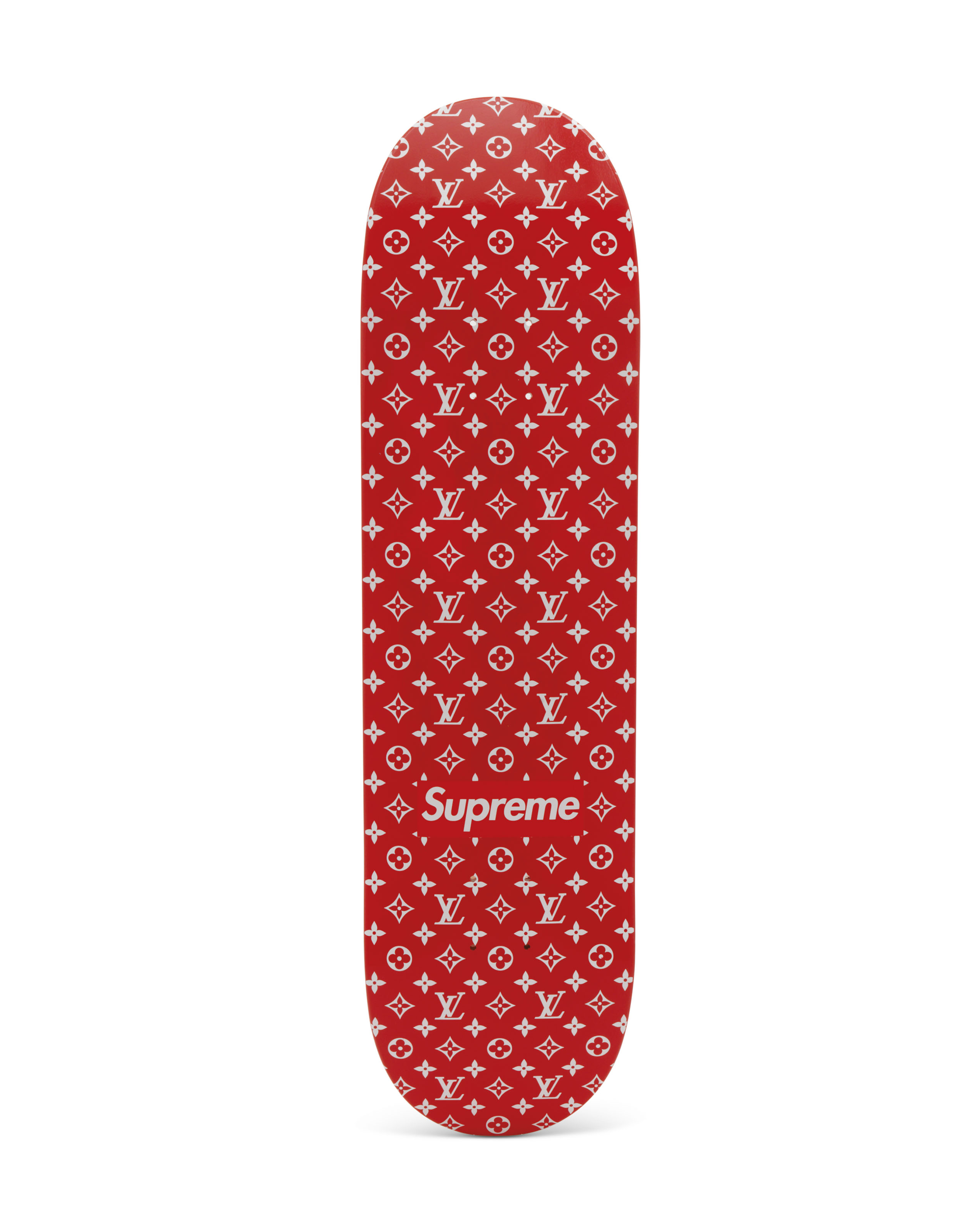 A LOUIS VUITTON X SUPREME RED CLASSIC MONOGRAM SKATEBOARD LOUIS
