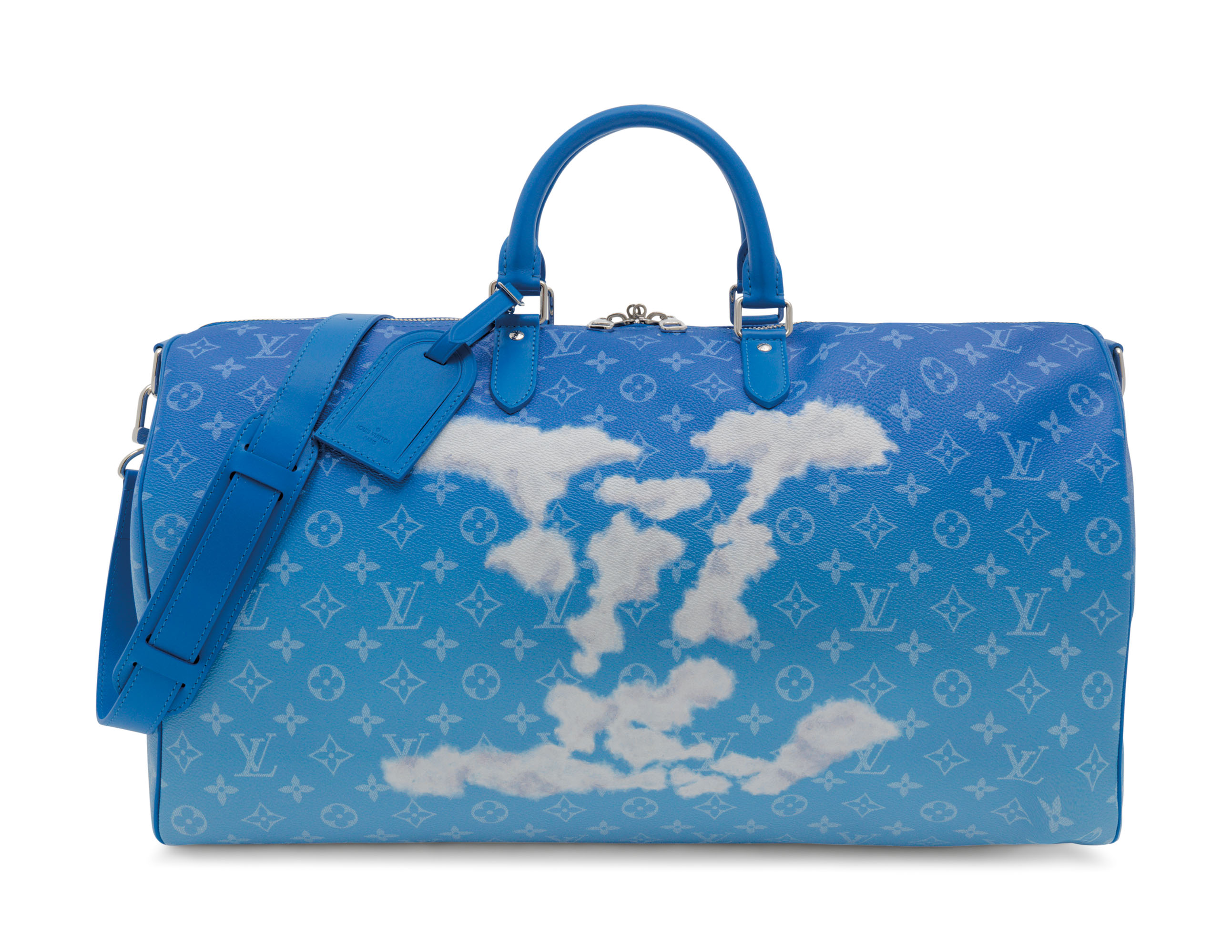 A LIMITED EDITION BLUE CLOUDS MONOGRAM CANVAS KEEPALL BANDOULIERE 50 BY VIRGIL ABLOH