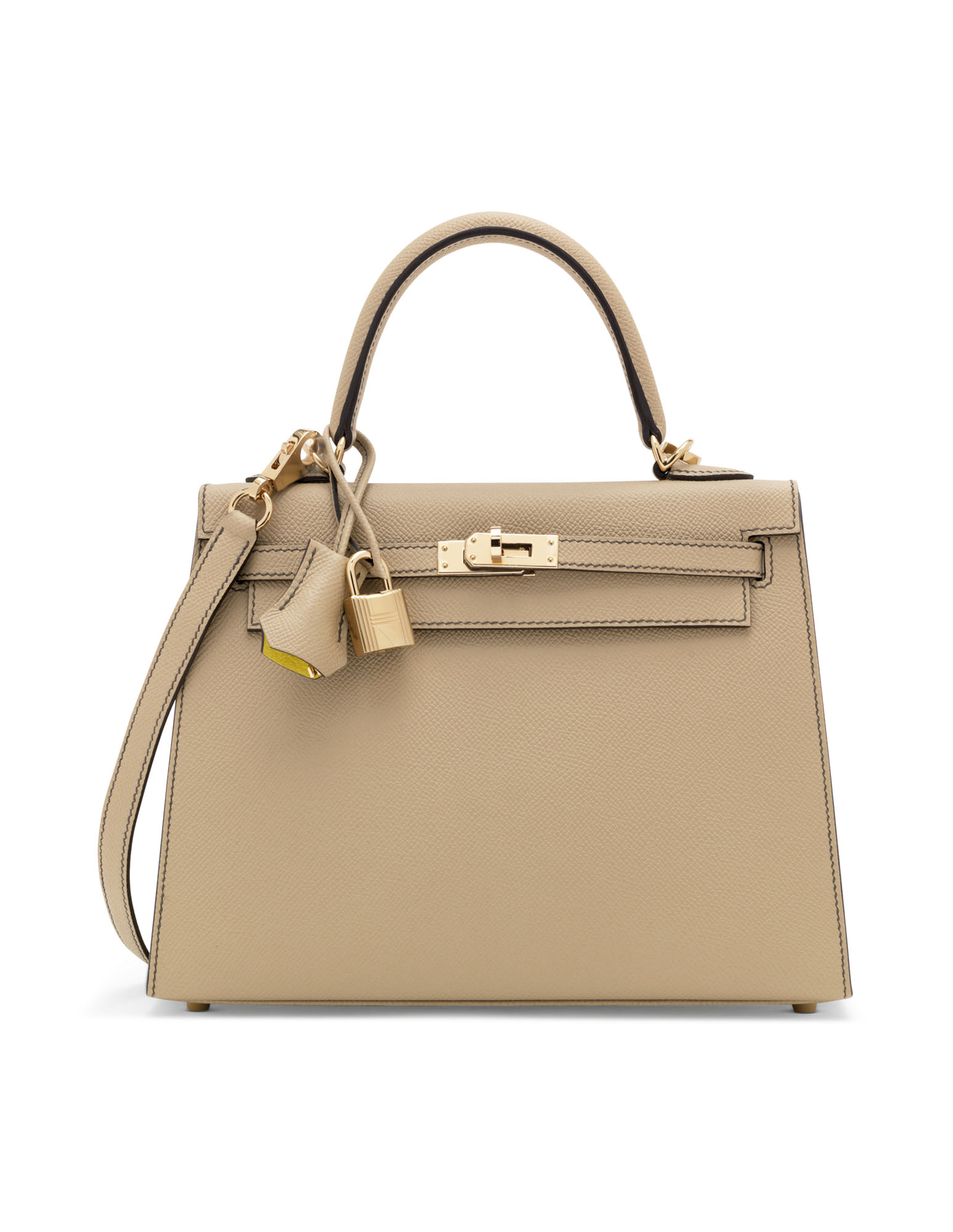 A CUSTOM TRENCH LIME EPSOM LEATHER SELLIER KELLY 25 WITH PERMABRASS HARDWARE