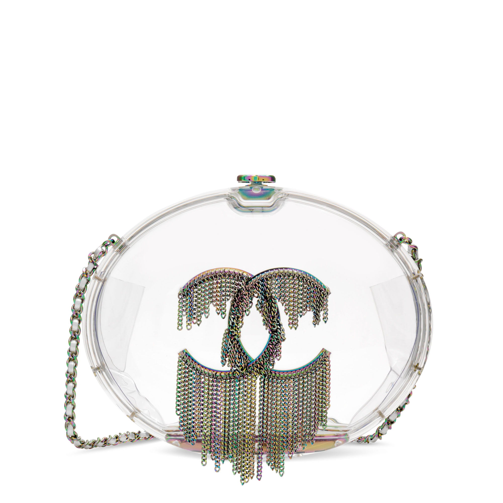 A CLEAR PLEXI GLASS CHAIN BAG WITH RAINBOW HARDWARE, CHANEL, 2018