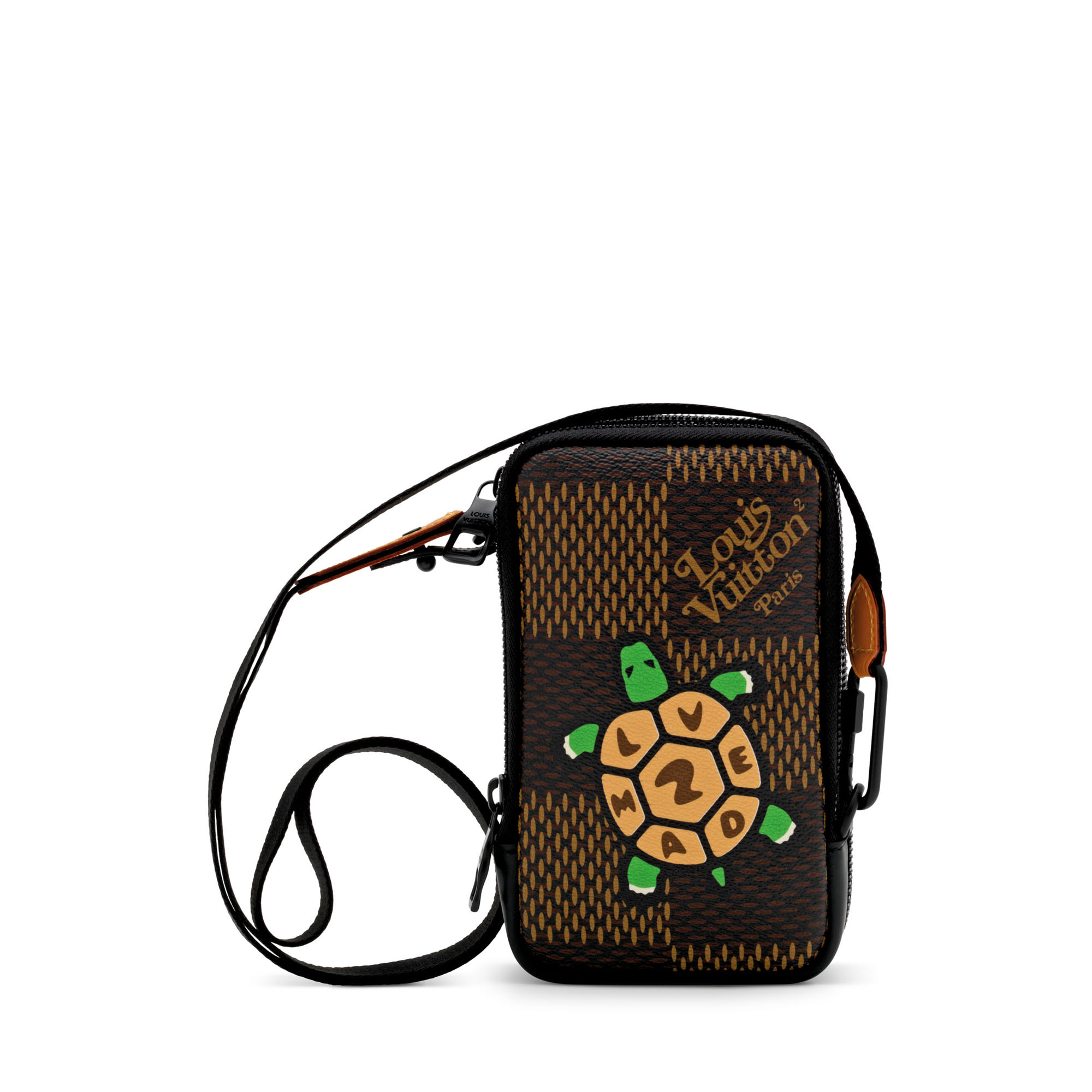 A GIANT DAMIER ÉBÈNE CANVAS DOUBLE PHONE POUCH, LOUIS VUITTON x 
