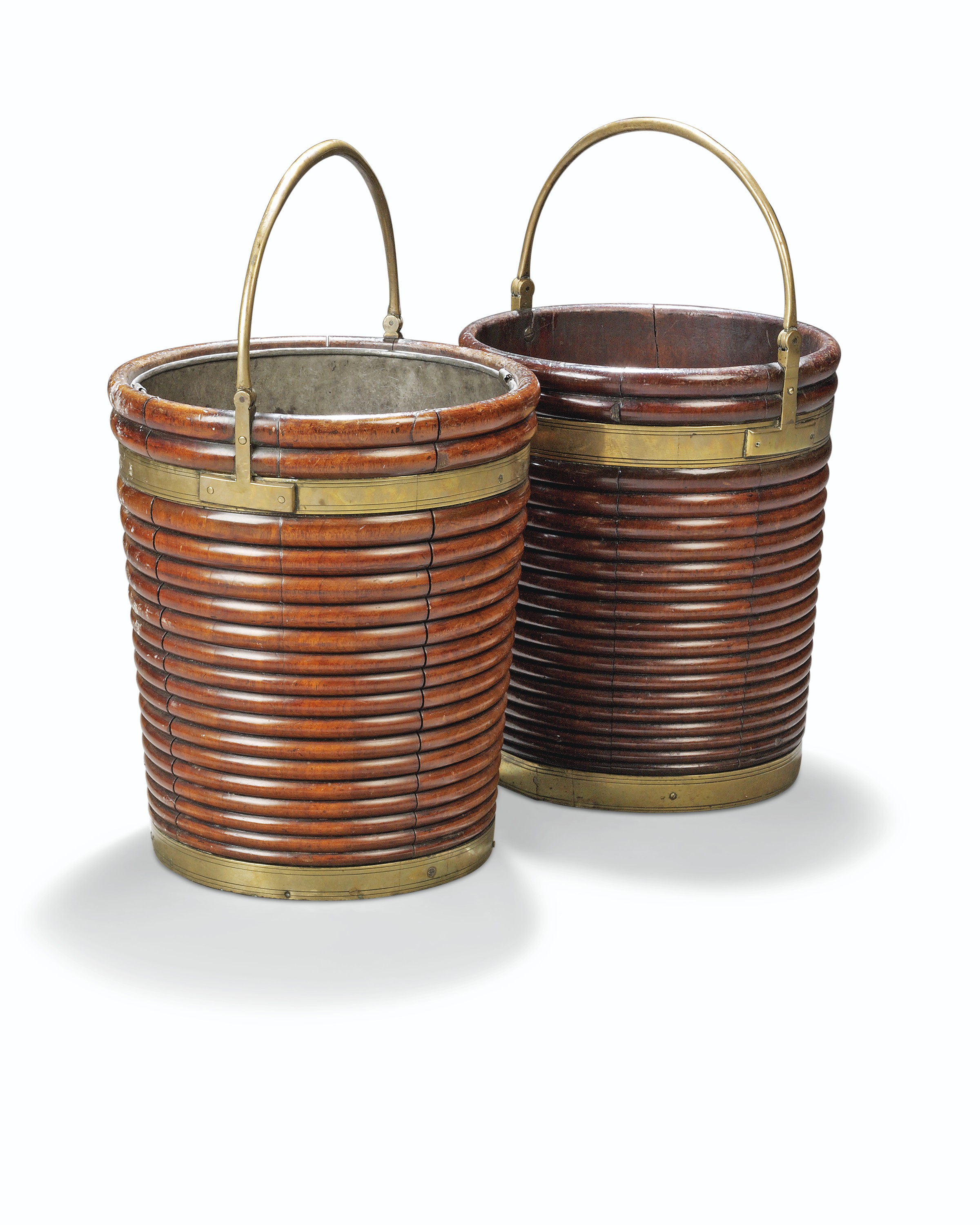 TWO IRISH III BRASSMOUNTED MAHOGANY PEATBUCKETS