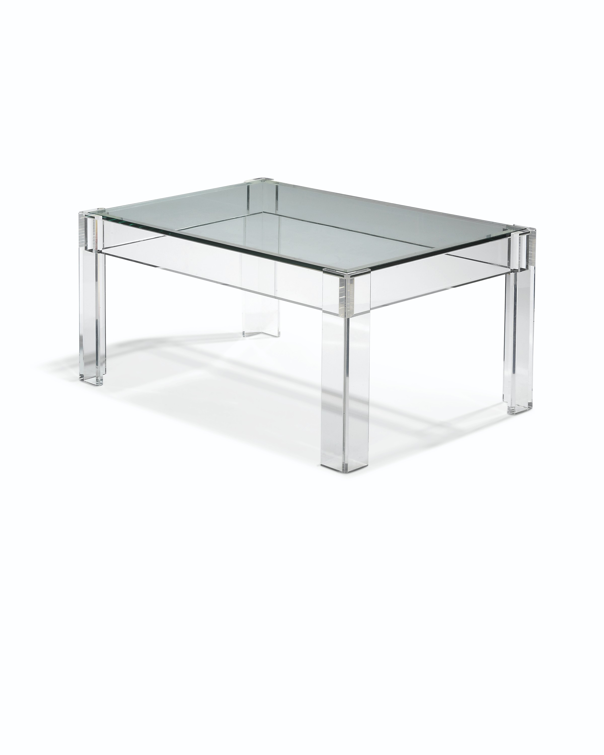 TWO ACRYLIC AND GLASS OCCASIONAL TABLES , MODERN, POSSIBLY MADE BY