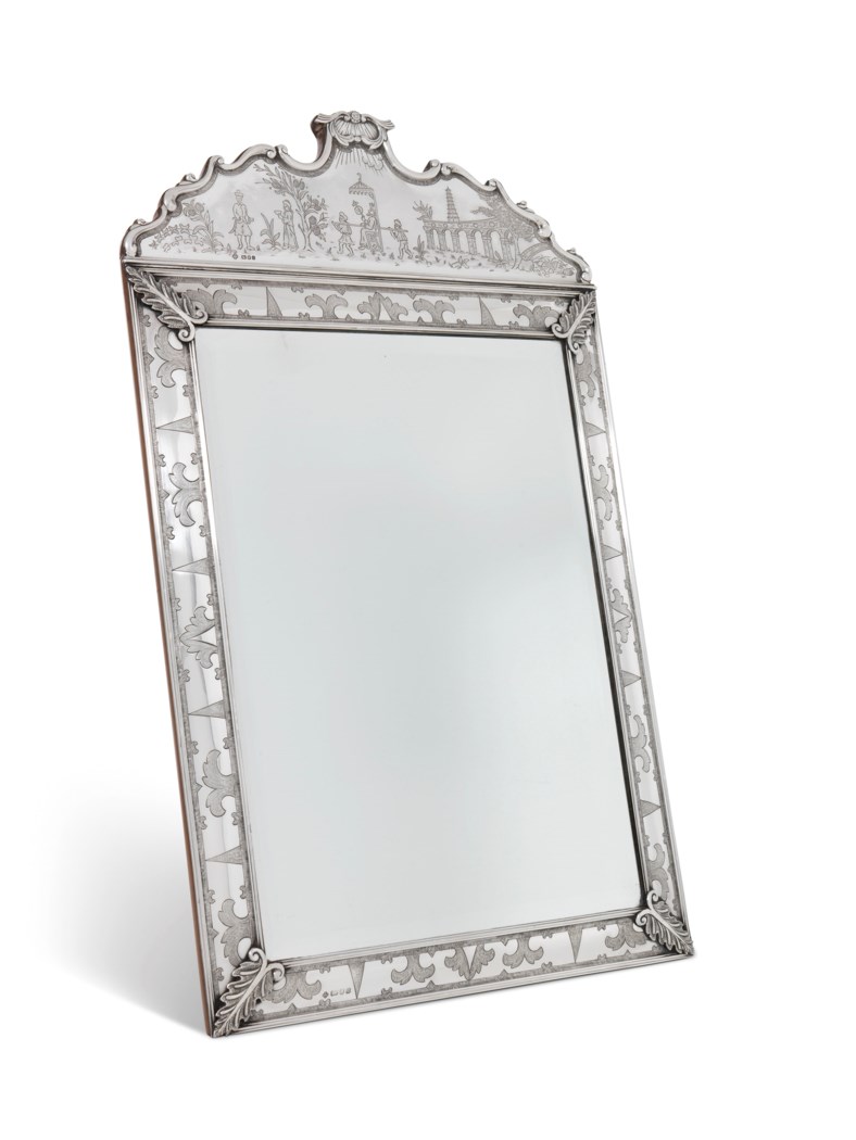 AN ELIZABETH II SILVERMOUNTED DRESSING TABLE MIRROR, MARK OF ASPREY