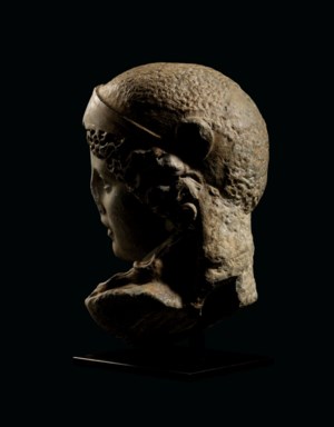 A MONUMENTAL ROMAN GREY MARBLE HEAD OF MINERVA, CIRCA LATE 2ND CENTURY ...