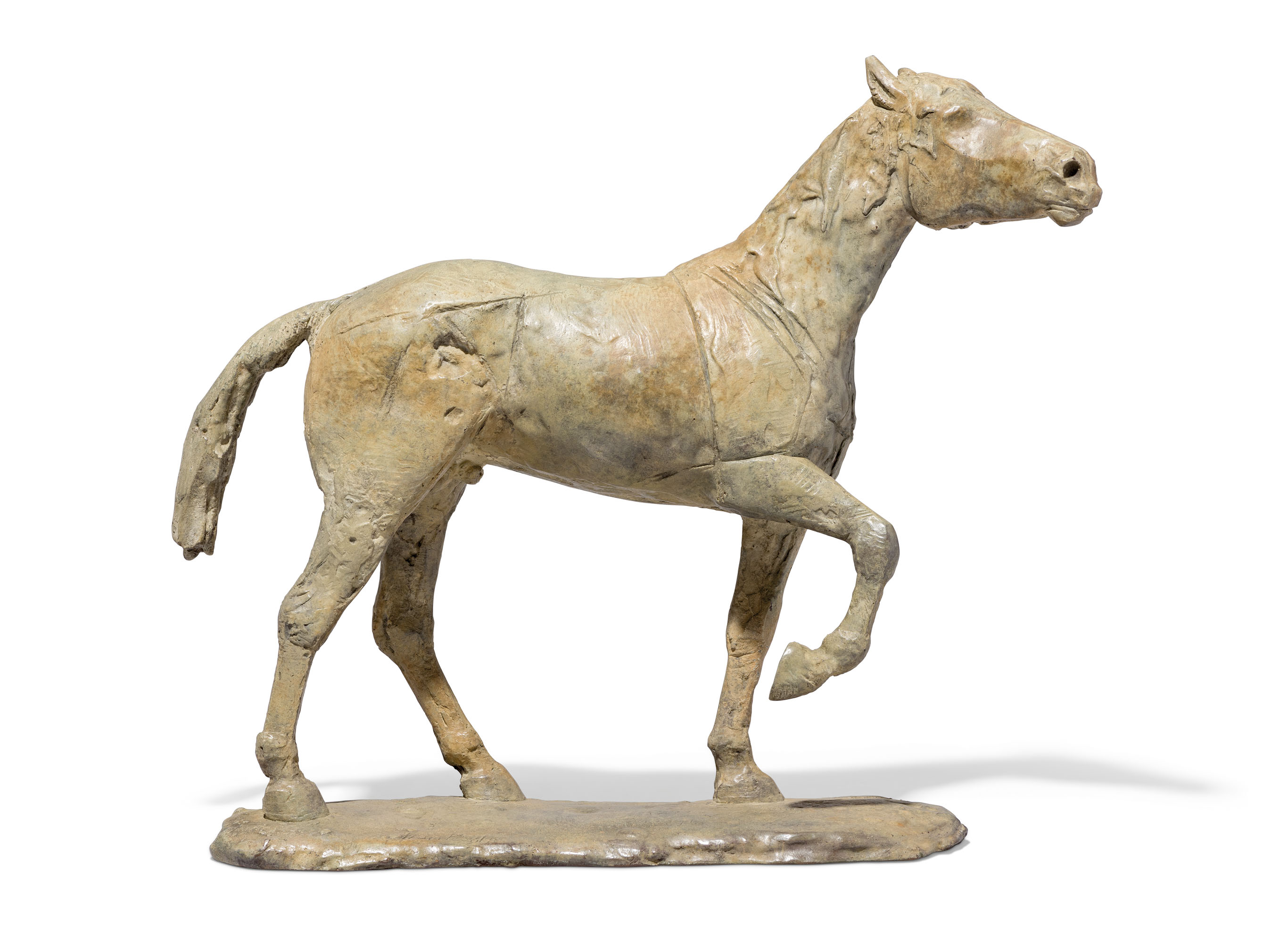 Dame Elisabeth Frink, R.A. (1930-1993), Standing Horse, conceived in 1982. Bronze with a grey, green and brown patina.&nbsp;18⅛  in (46.4  cm) long. Estimate: &pound;30,000-50,000. Offered in Modern British Art  on 29 September 2020 at Christie&rsquo;s in London