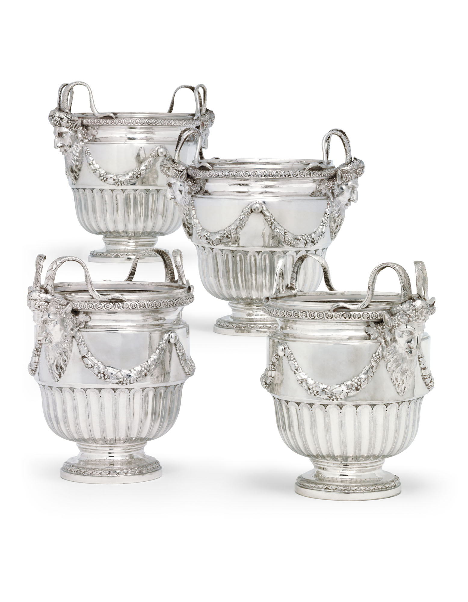 A SET OF FOUR GERMAN SILVER WINECOOLERS FROM CATHERINE THE GREAT'S