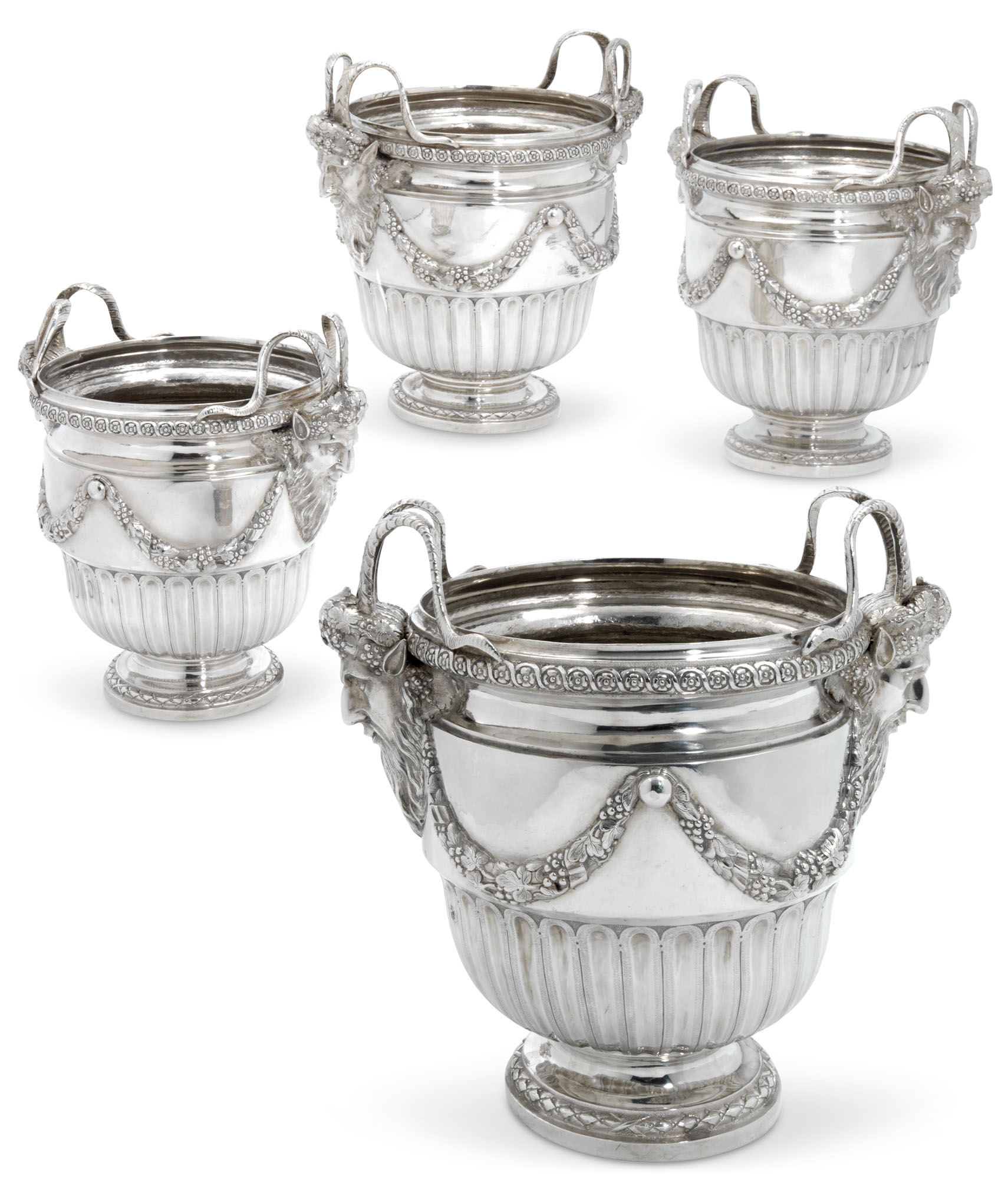 A SET OF FOUR GERMAN SILVER WINECOOLERS FROM CATHERINE THE GREAT'S