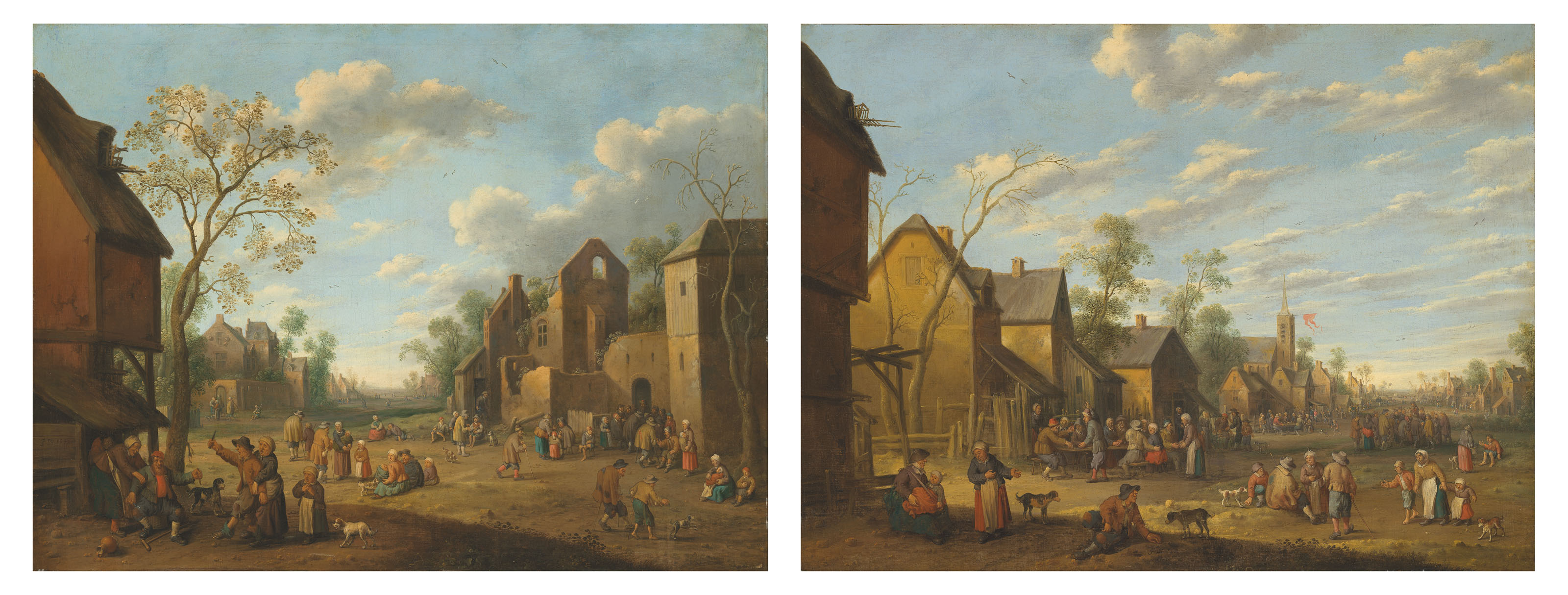 Catalog image of A village with peasants and a feud in the foreground; and A village with peasan…