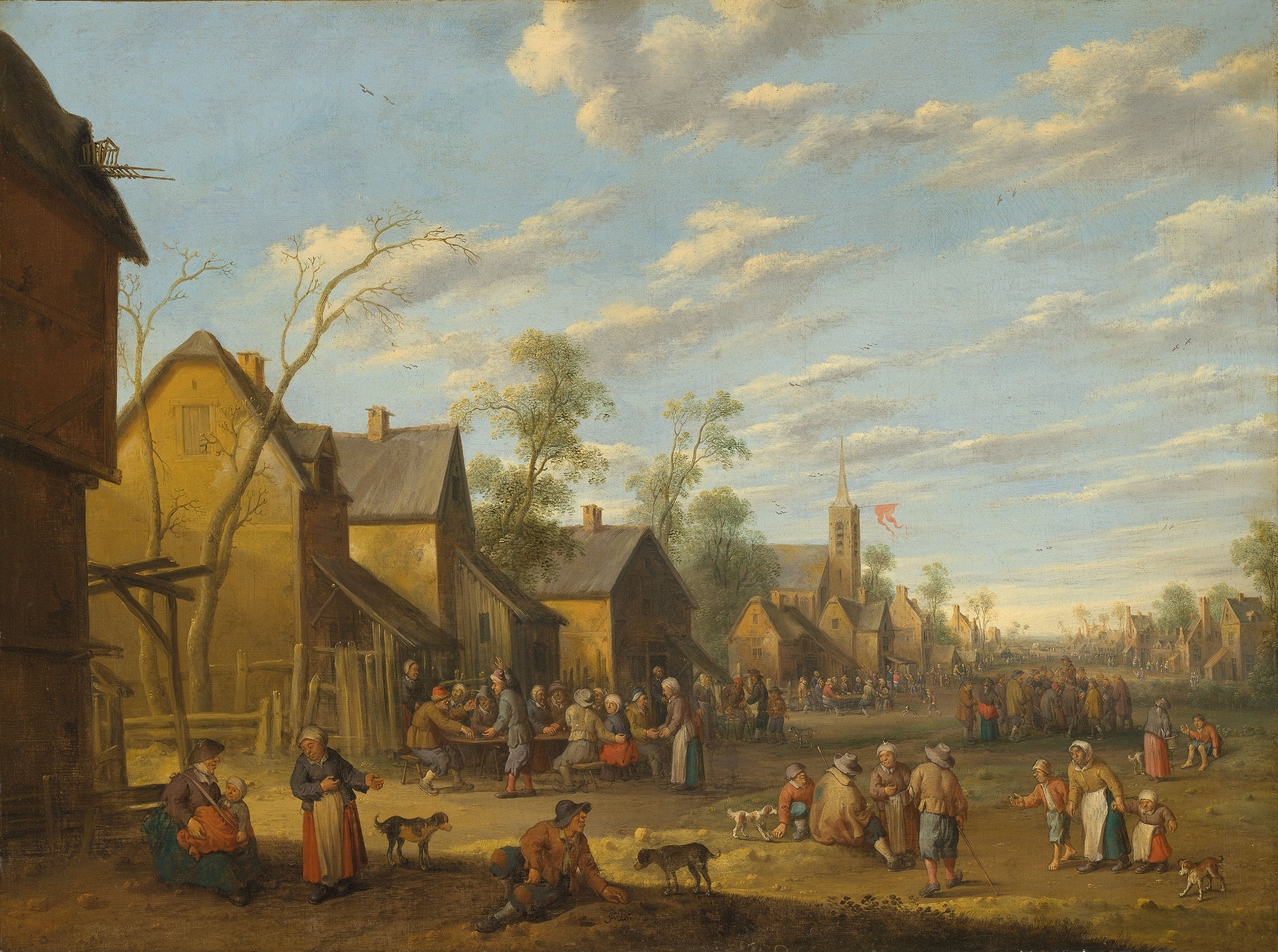Joost cornelisz. Droochsloot (1586-1666), A village with peasants and a feud in the foreground. Oil on canvas, 30⅝&nbsp;x 40&frac34; in (77.8 x 103.5 cm). Estimate: &pound;15,000-20,000 (for a pair:&nbsp;A village with peasants and a feud in the foreground; and A village with peasants merrymaking outside a tavern). Offered in
Old Master Paintings &amp; Sculpture, 9-30 July 2020, Online