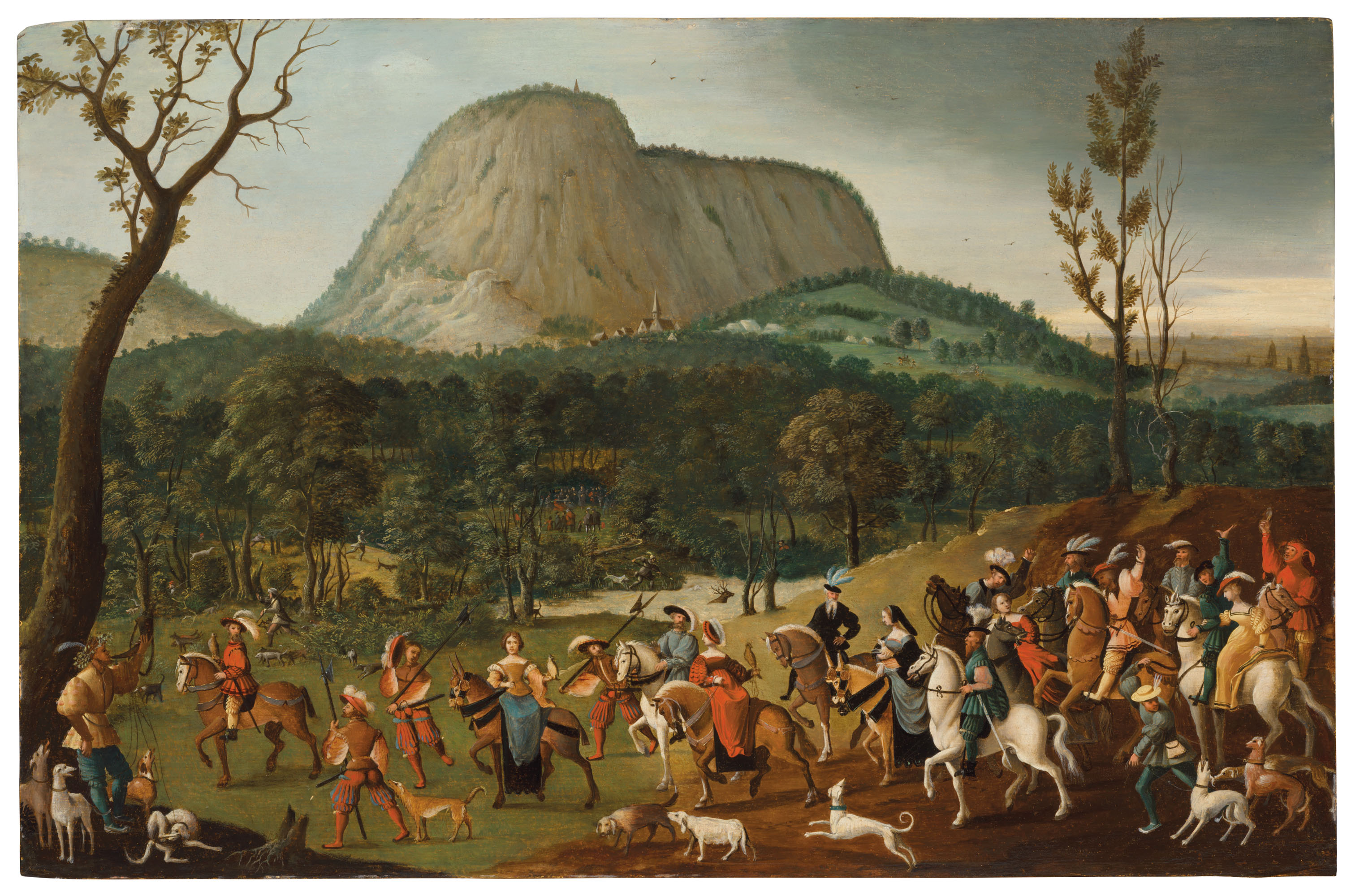 Netherlandish School, c.1530-1540, A merry company out hunting. Oil on panel, 22&frac14;&nbsp;x 33&frac12; in (56.5 x 85.2 cm). Estimate: &pound;40,000-60,000. Offered in
Old Masters Paintings &amp; Sculpture, 9-30 July 2020, Online
