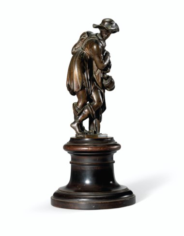 Antonio Susini (fl. 1580-1624 Florence), after a model by Giambologna, circa 1600-1620, Peasant Resting on His Staff. Bronze. 5 in (12.9 cm) high; 8 in (20.4 cm) high, overall. Estimate £25,000-35,000. Offered in Old Masters Paintings & Sculpture, 9-30 July 2020, Online