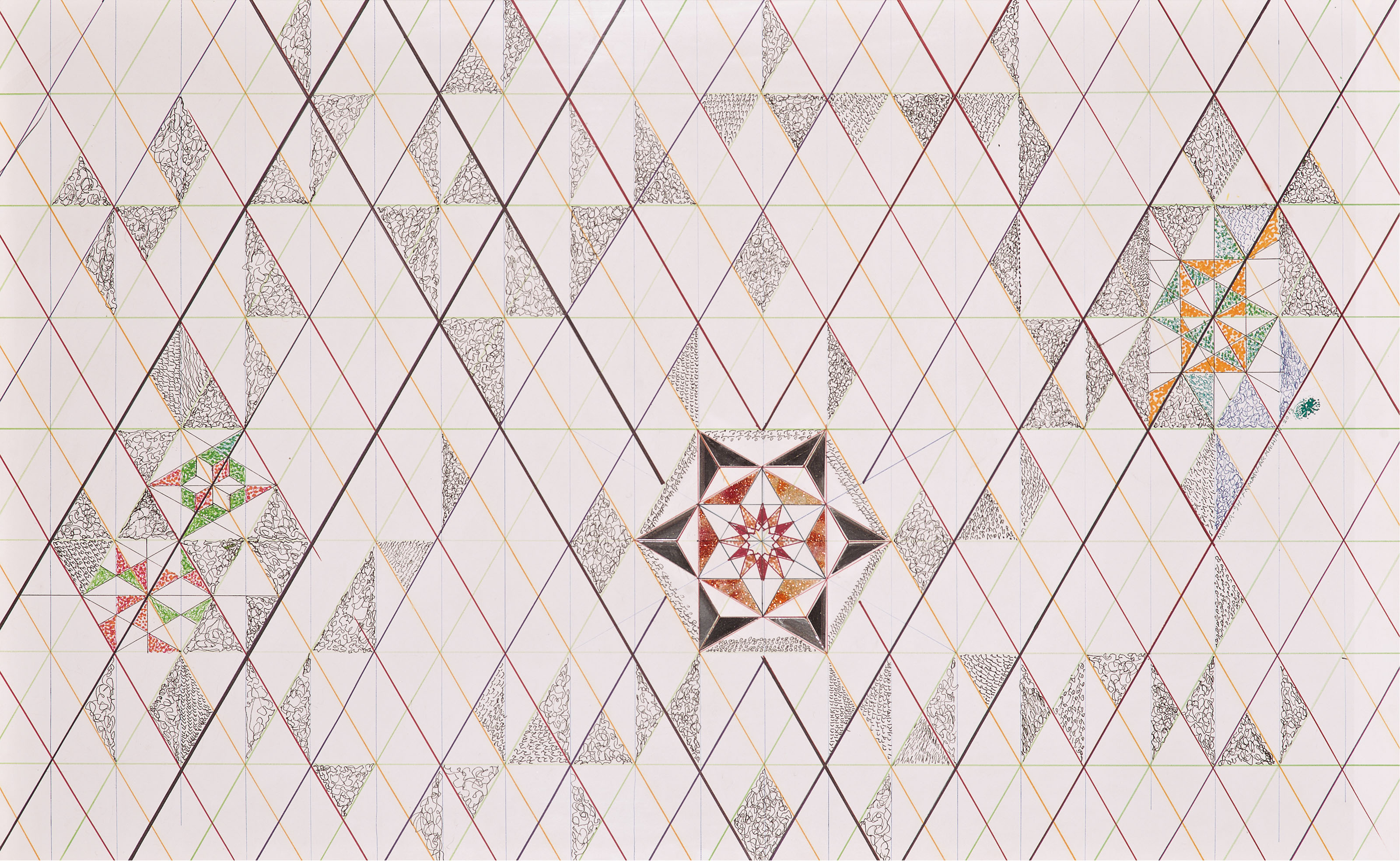 Monir Farmanfarmaian (1924-2019), Drawing 1, 2012. Felt marker, colour pencil and mirror on paper. 21⅔ x 31&frac12; in (55 x 80 cm). Sold for &pound;20,000 on 24 November 2020 at Christie&rsquo;s Online