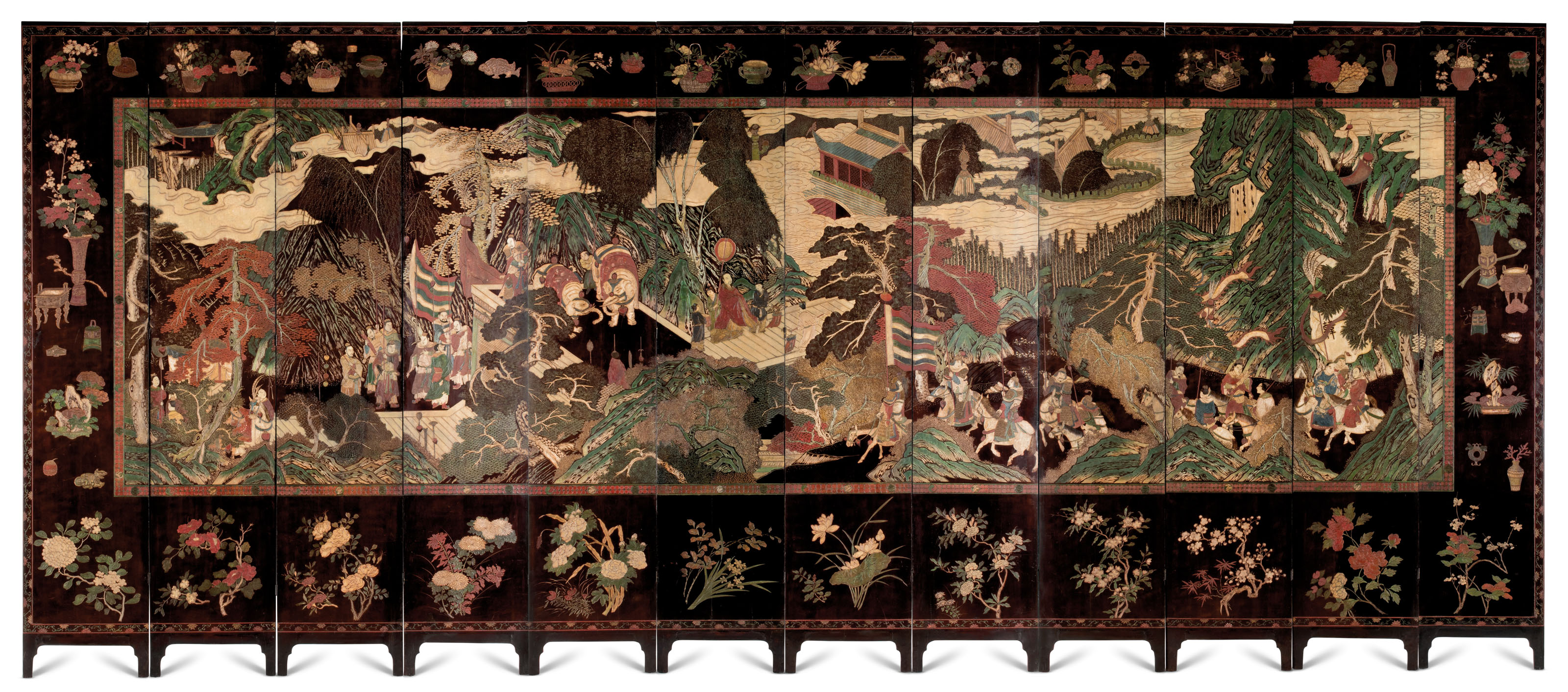 A MAGNIFICENT TWELVEFOLD COROMANDEL LACQUER SCREEN , KANGXI PERIOD