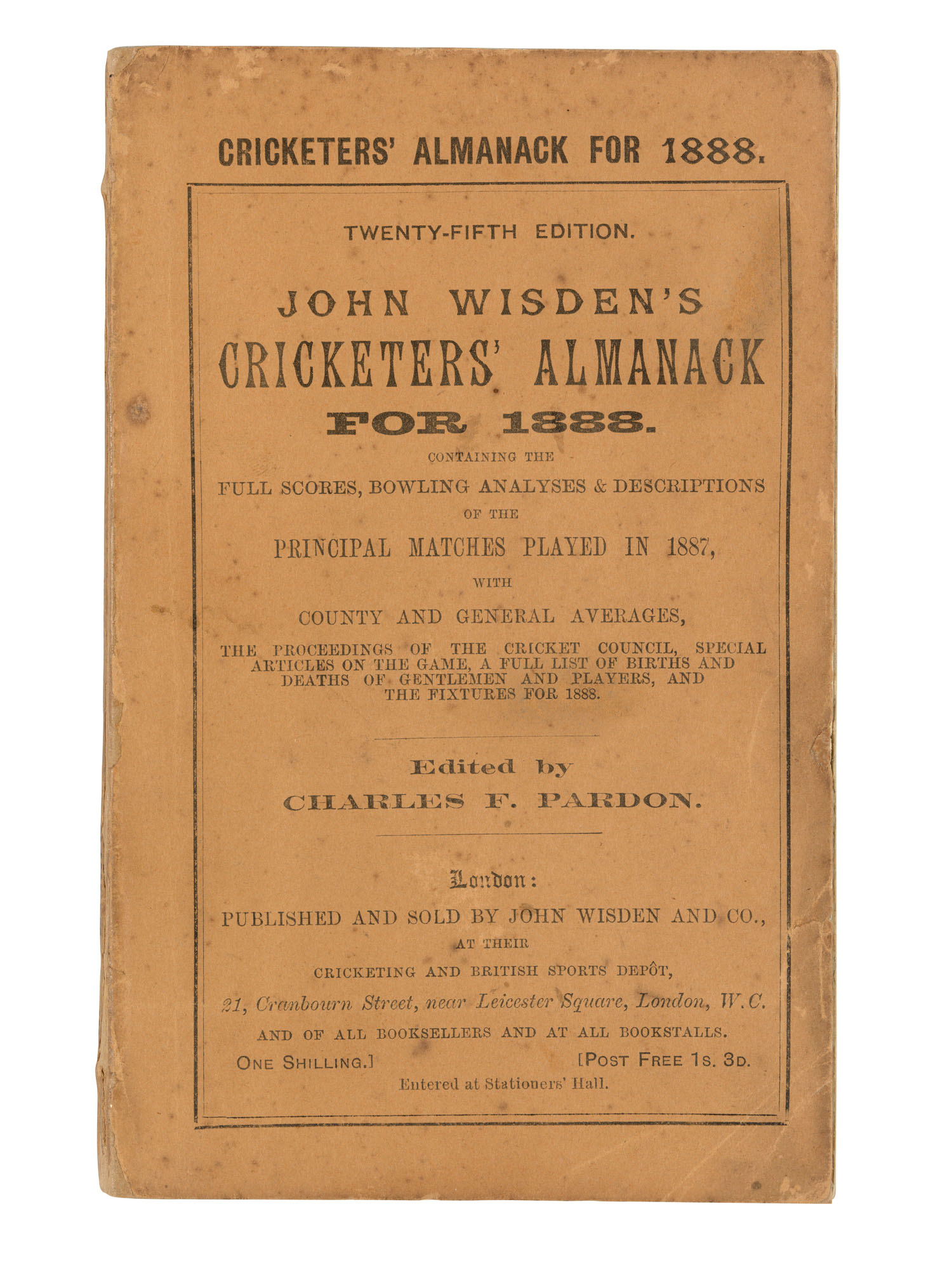 Wisden, Cricketers' Almanack for 1888 [1891] Christie’s